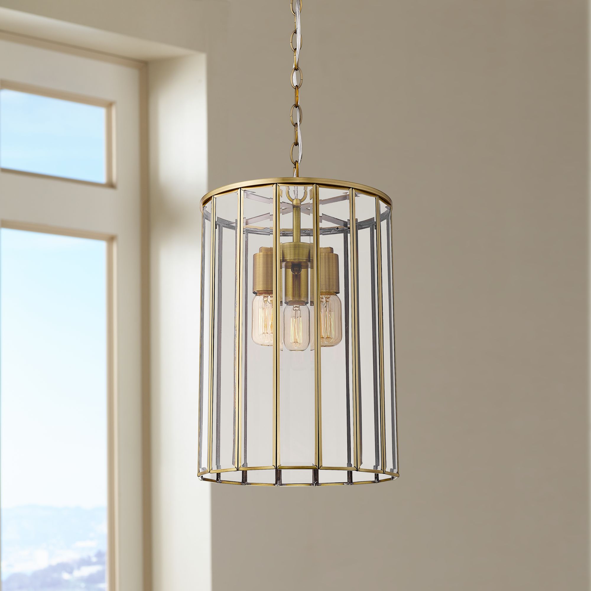 Eurofase Saville 12 1/4"W Brass 3-Light Caged Pendant Light