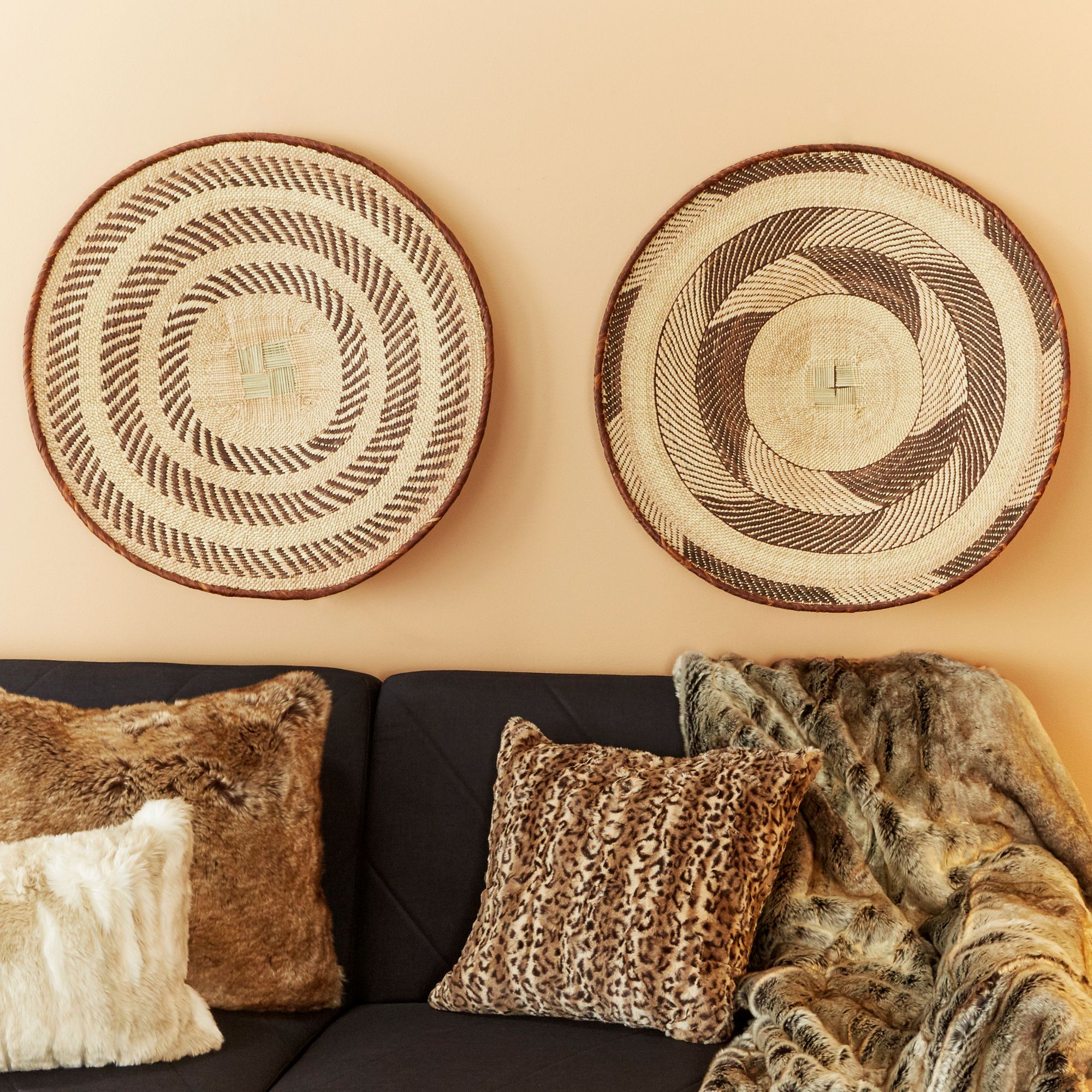 Tonga 27" Round Natural Brown 2-Piece Basket Wall Art Set