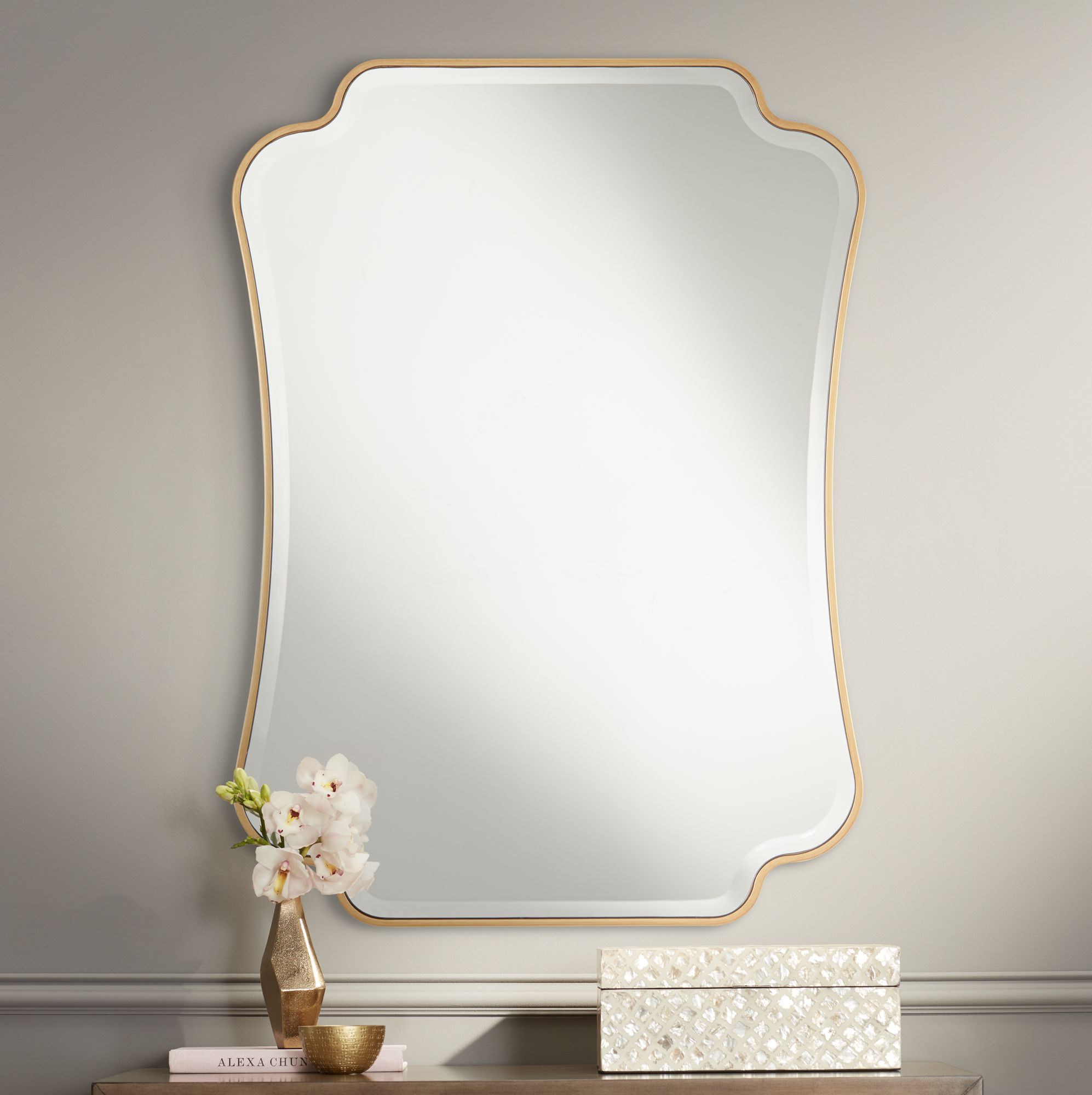 Indara Antique Gold 27" x 38" Scallop Wall Mirror