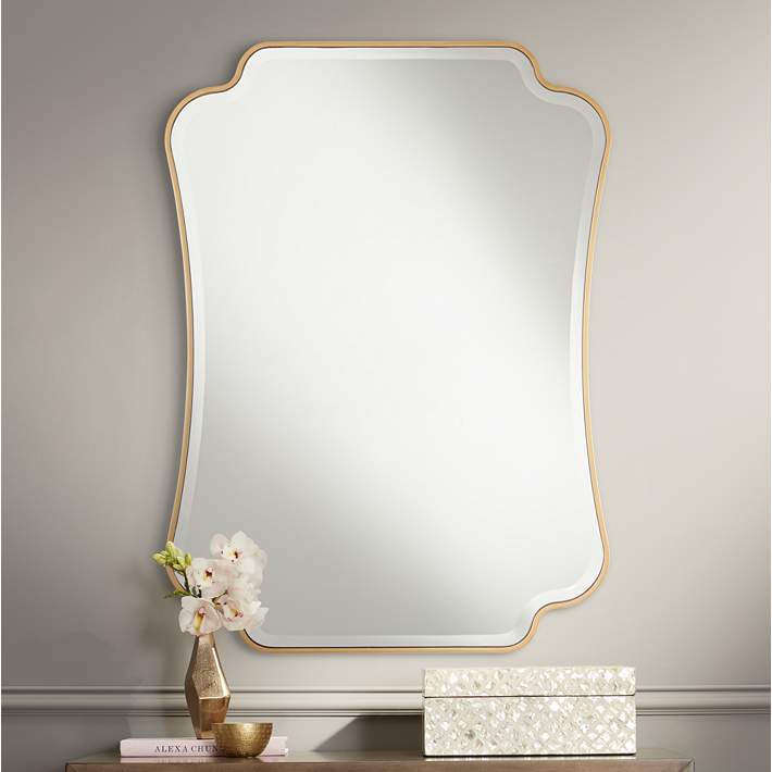 Indara Antique Gold 27 X 38 Scallop, Antique Gold Wall Mirror Large
