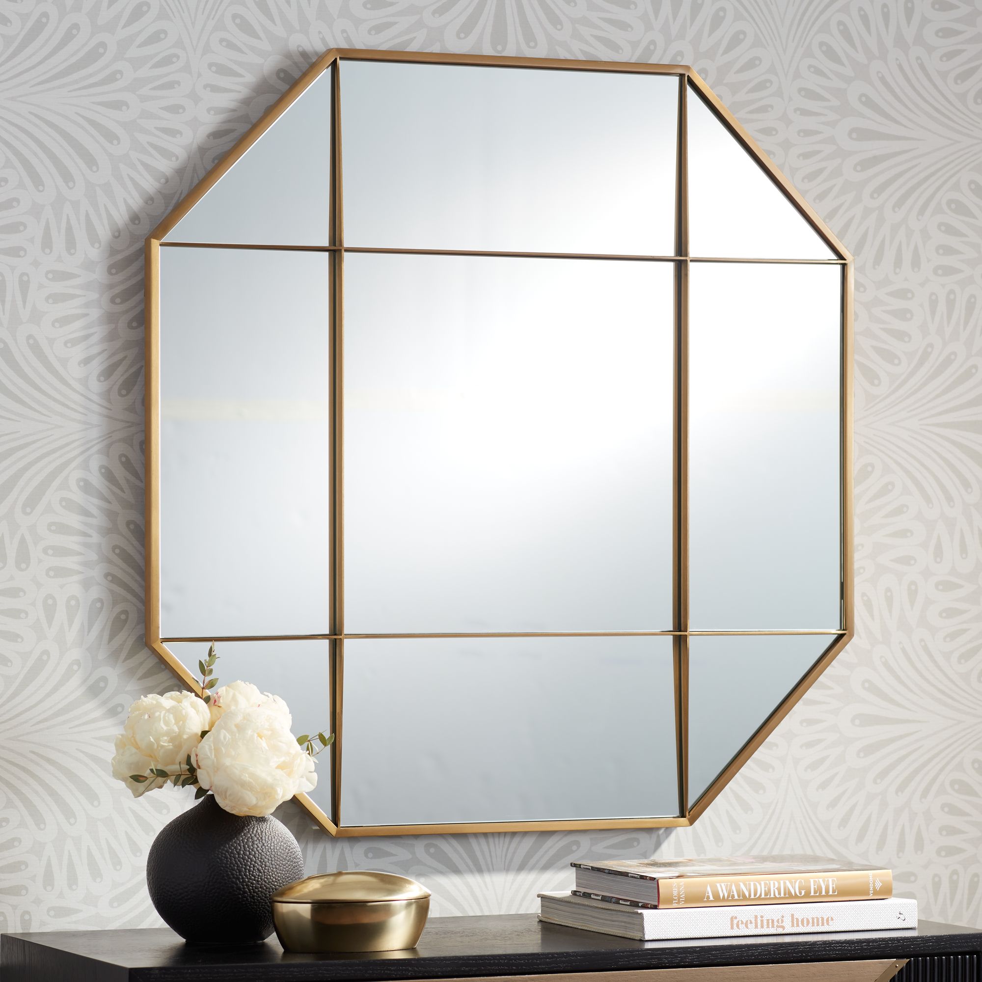Cosmos Brushed Gold 32" x 32" Octagonal Wall Mirror 84P51 Lamps Plus