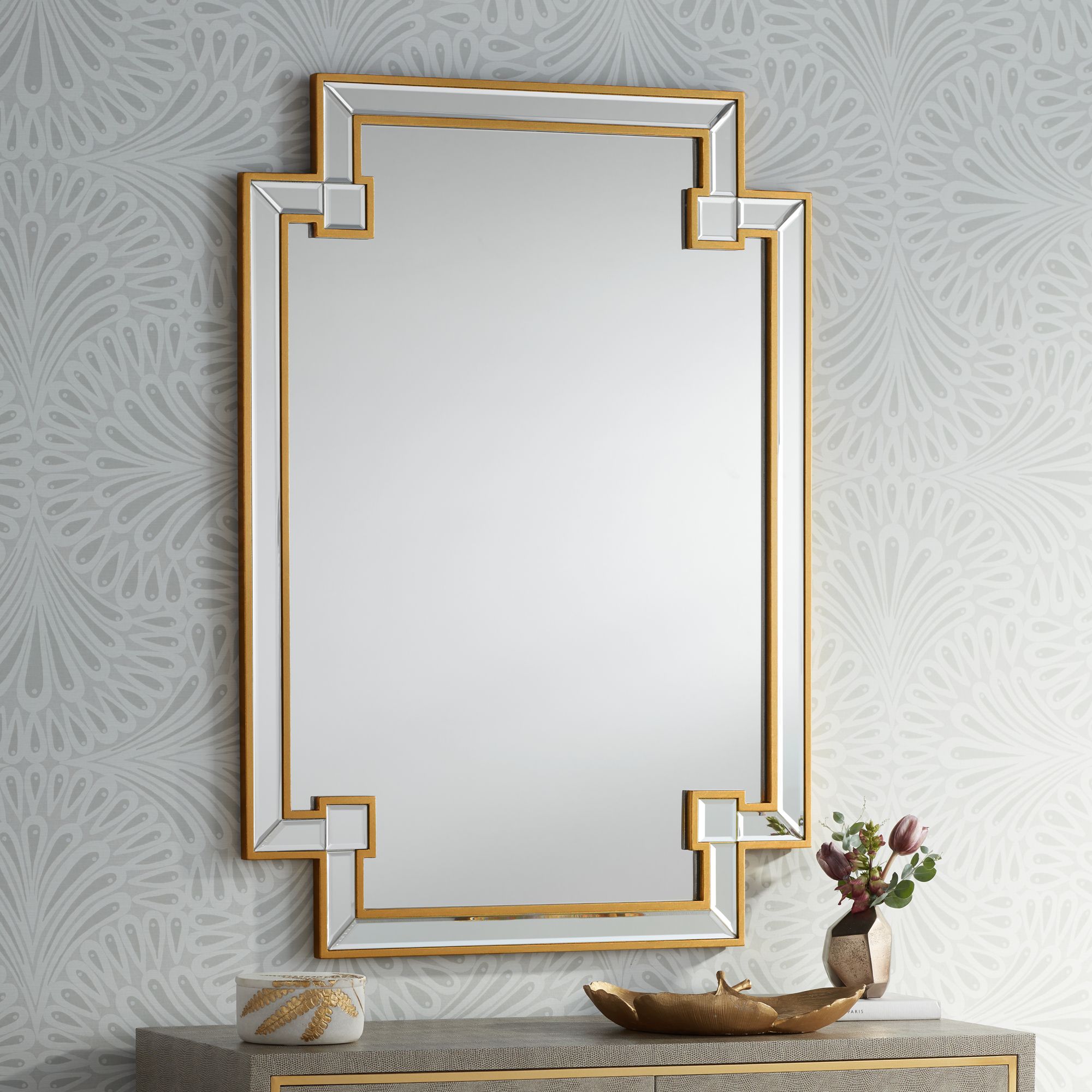 Gufin Gold Leaf 27" x 38" Cut Corner Rectangular Mirror