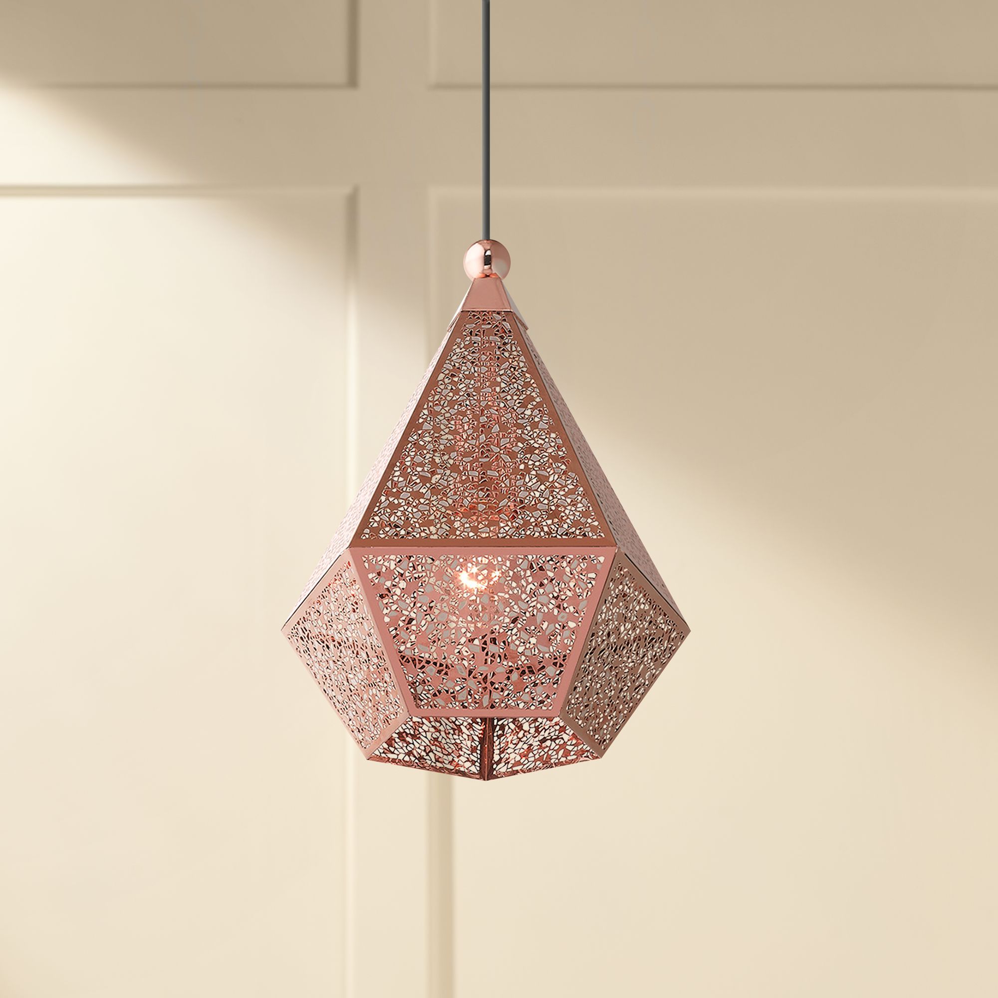 Aberdeen 9 3/4"W Rose Gold Diamond-Shaped Mini Pendant Light