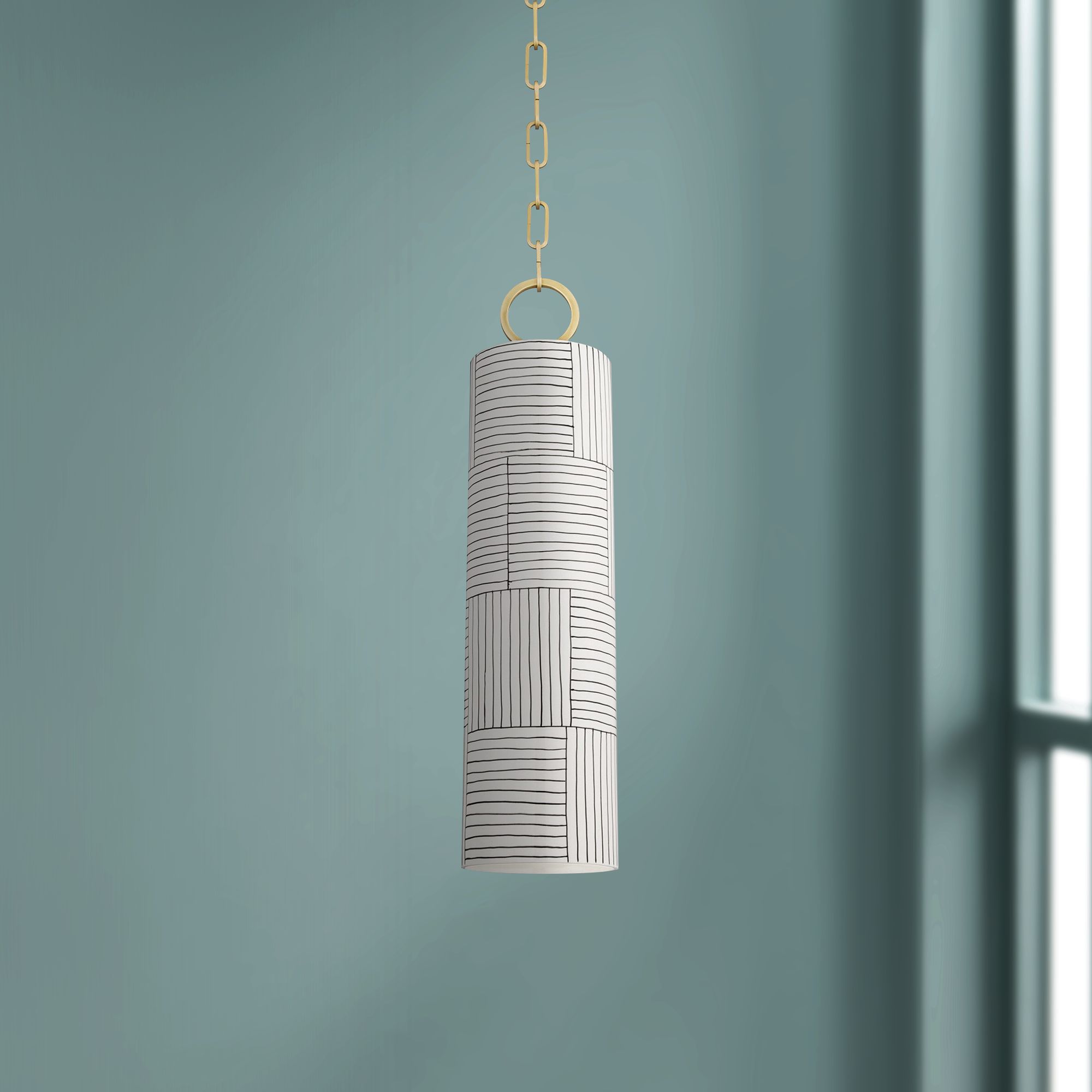 eBrookville 5" Wide Aged Brass Pendant Light with Stripe Ceramic