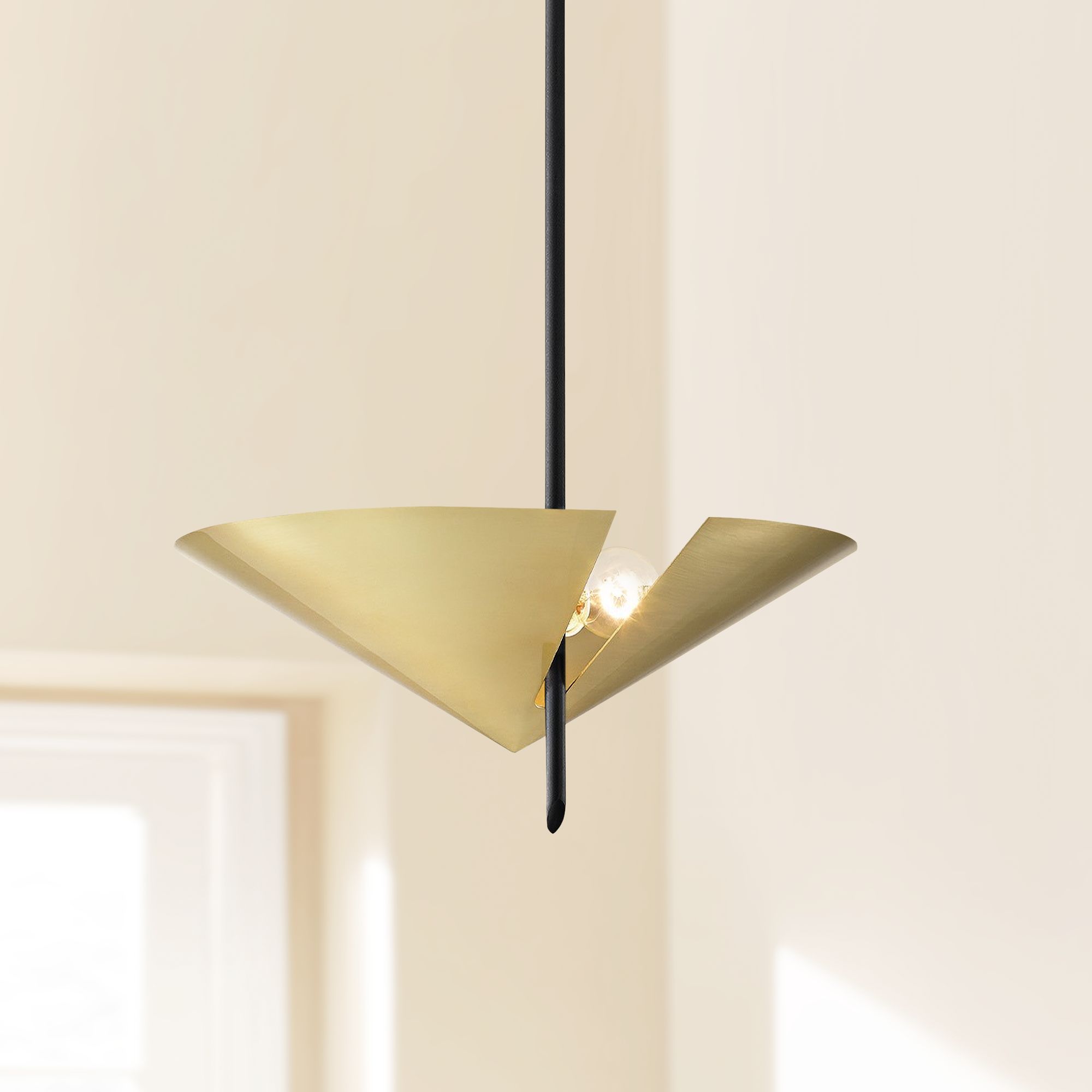 eEquilibrium 2-Light Black Pendant Light with Aged Brass