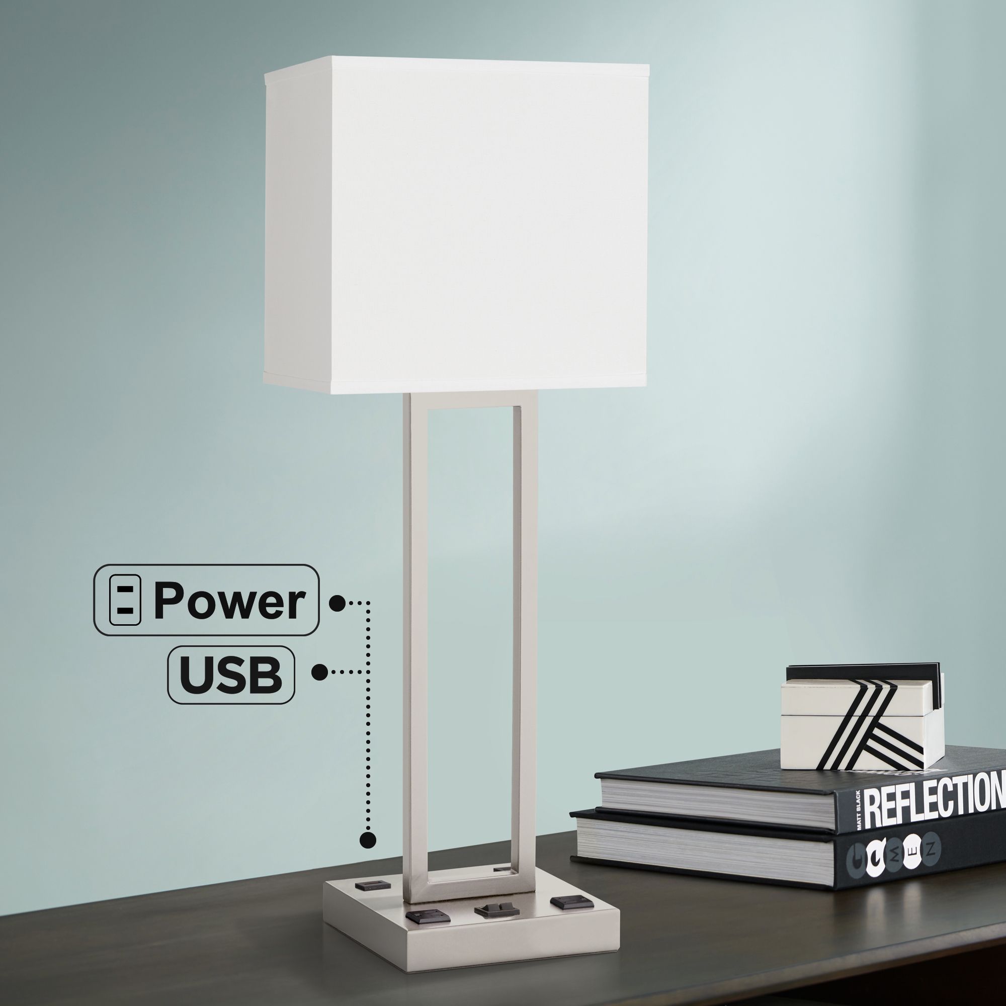 possini euro amity desk lamp with usb port and outlet