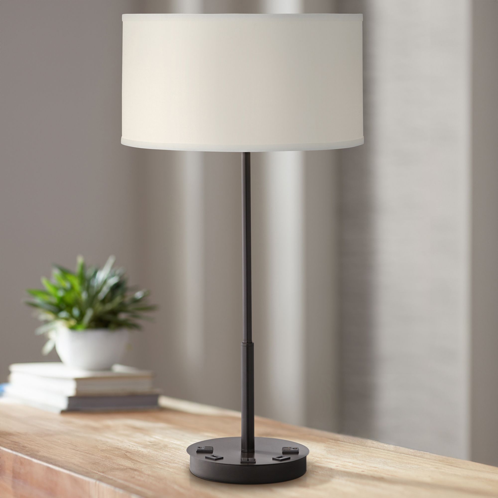 Undine Dark Bronze Table Lamp with USB Ports and Outlets