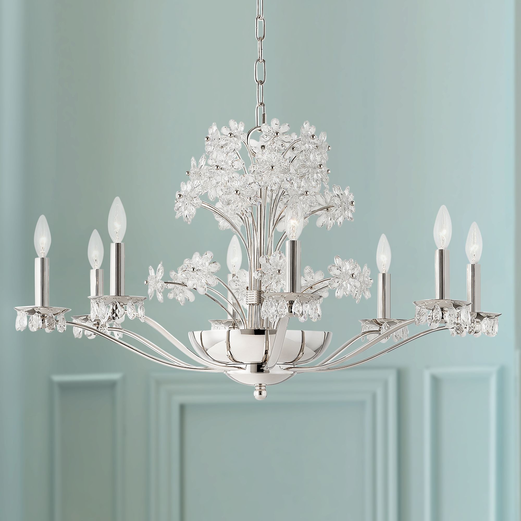eBeaumont 37 1/2"W Polished Nickel Chandelier with Clear Shade