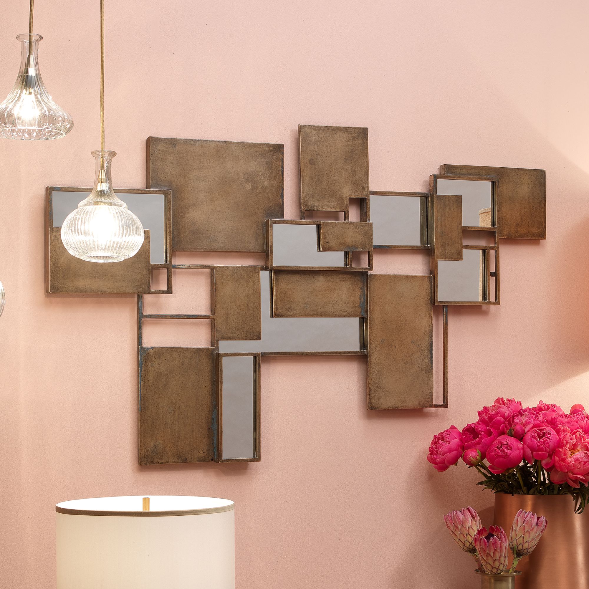 Jamie Young 59 3/4"W Antique Brass Metal Mirrored Wall Art 84X49