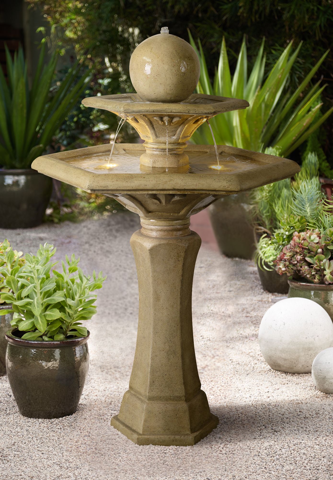 Riviera 45 1/2"H Sandstone 2-Tier LED Outdoor Floor Fountain