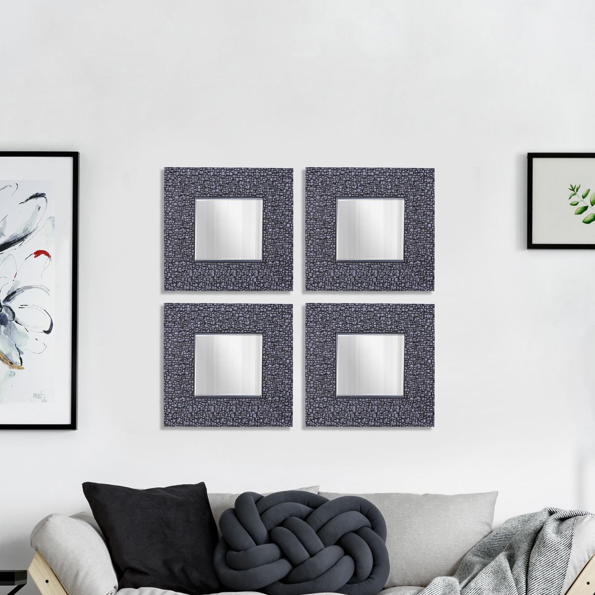 Northwood Mosaic Silver 11 1/4" Square Wall Mirrors Set of 4