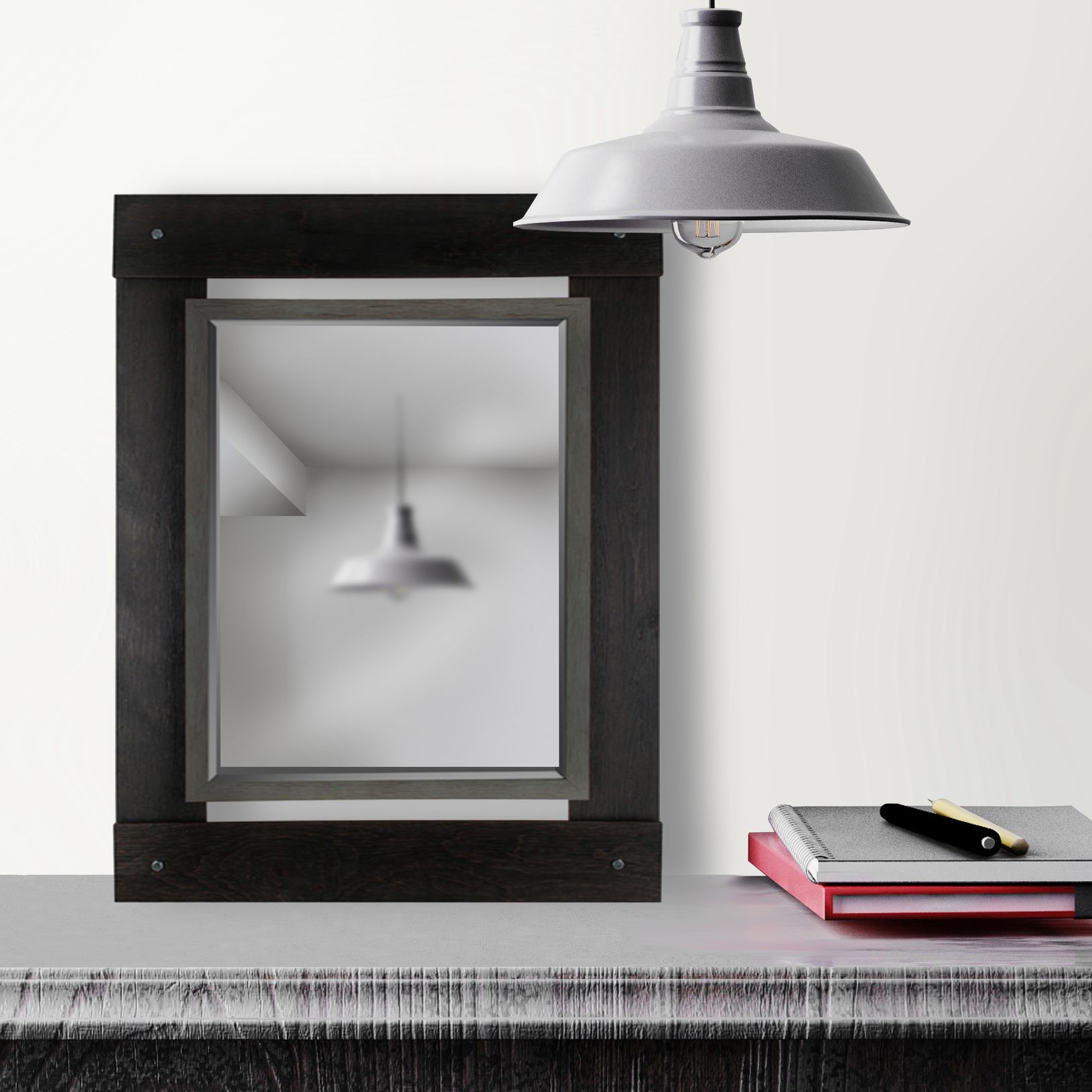 Northwood Black and Gray Wash 30" x 43" Wood Wall Mirror