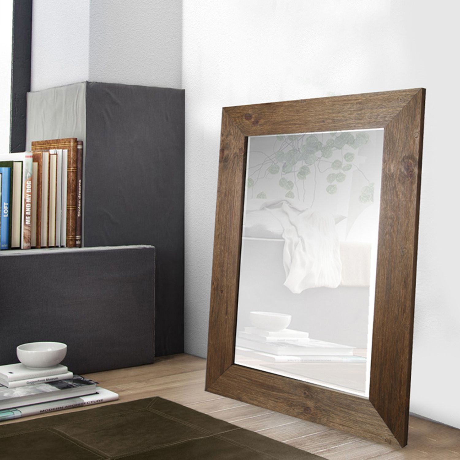 Northwood Brown Pine Hand-Stained 34" x 46" Wood Wall Mirror