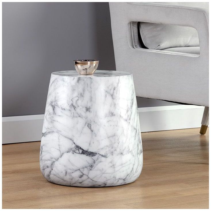 Aries White Faux Marble Side Table 85E42 Lamps Plus