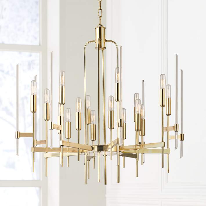 Hudson Valley Bari 30 Wide Aged Brass, Brass Glass Chandelier Light