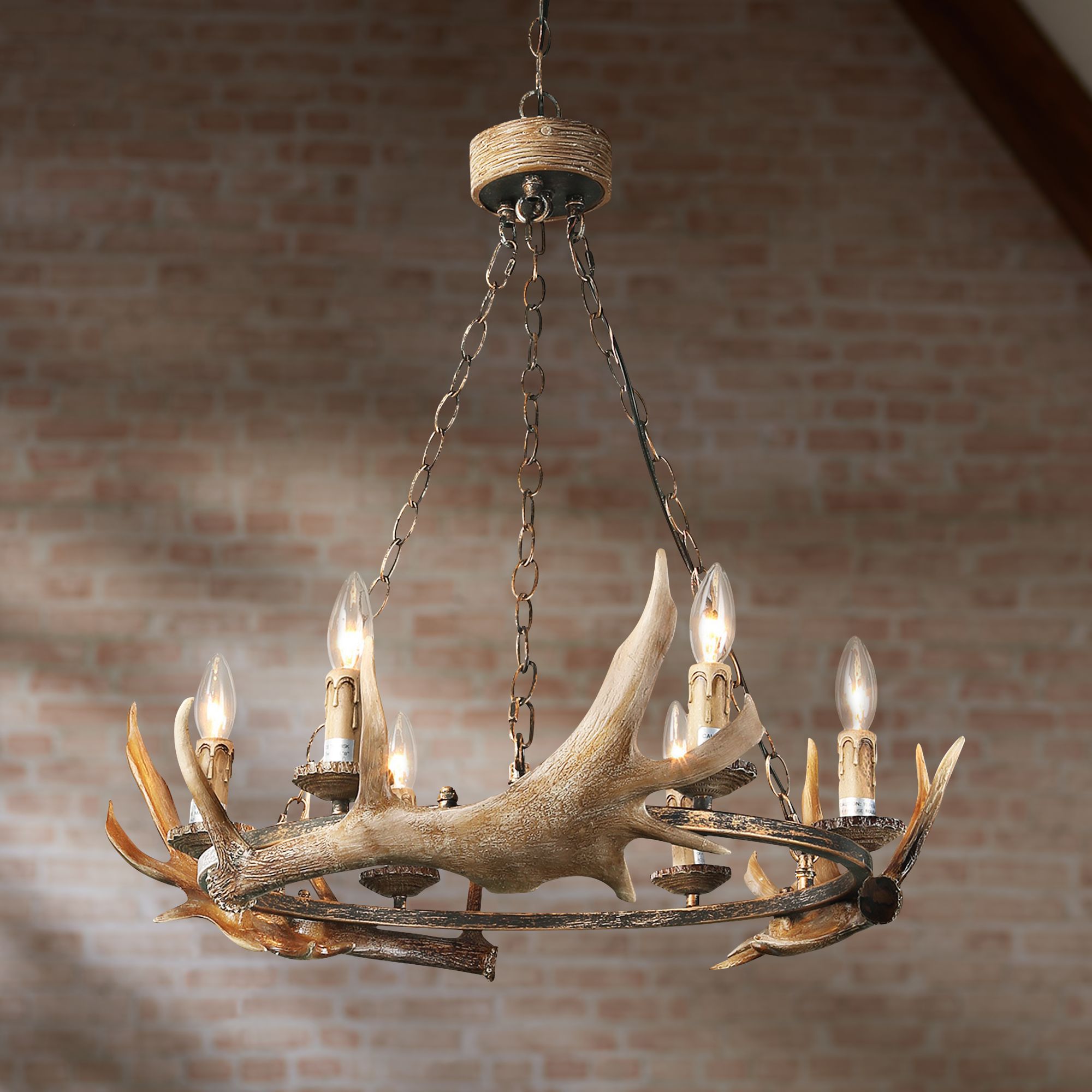 Gille 26 1/2" Wide Brown 6-Light Faux Antler Chandelier