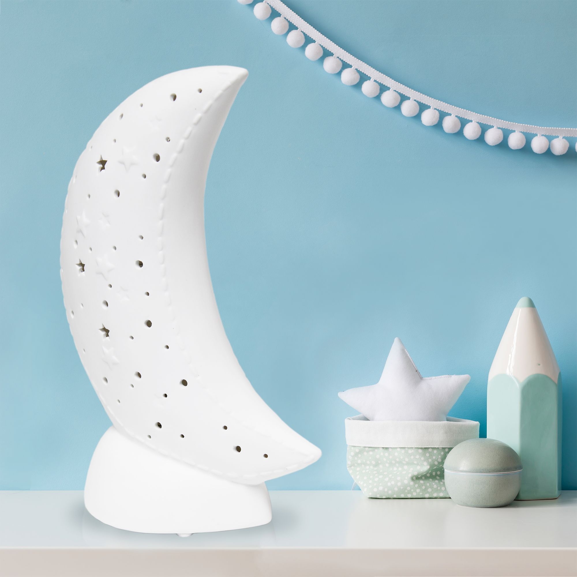 Simple Designs 10 1/2"H White Porcelain Moon Accent Lamp