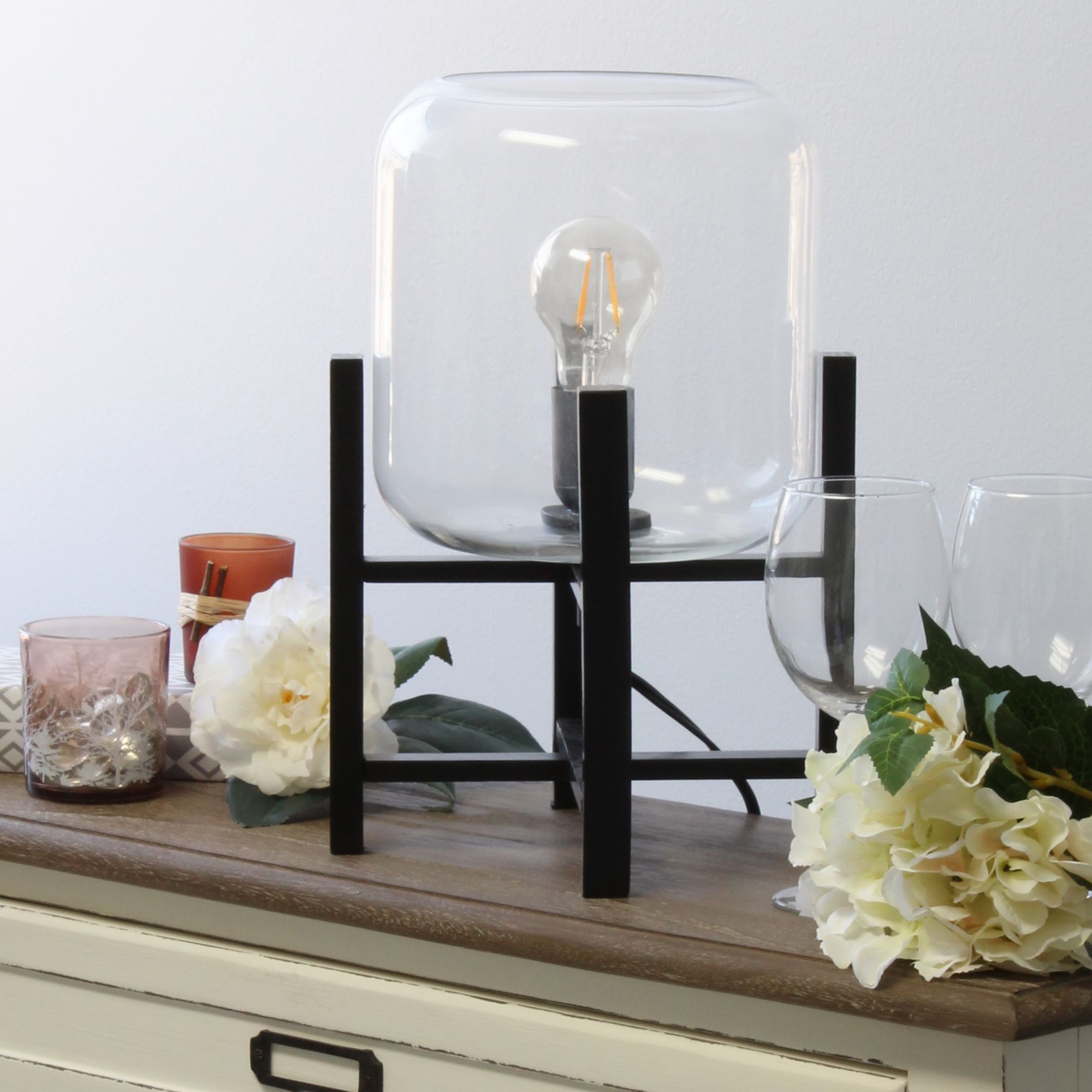 Simple Designs 13 1/2"H Black and Clear Glass Accent Lamp