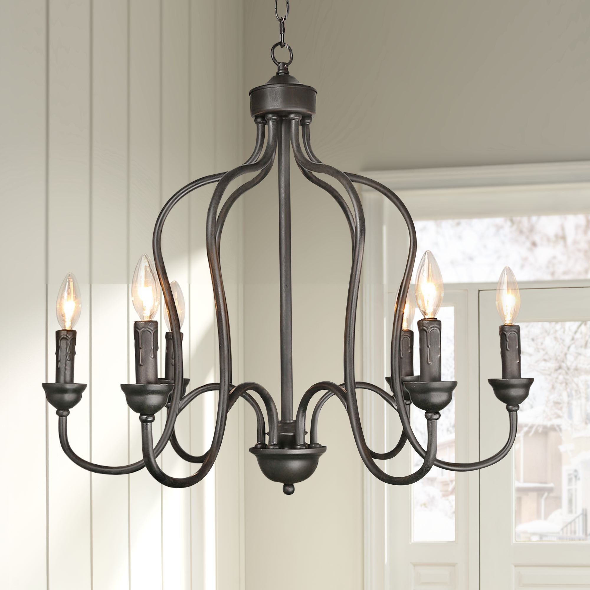 Zico 25 3/4" Wide Bronze 6-Light Candle Chandelier