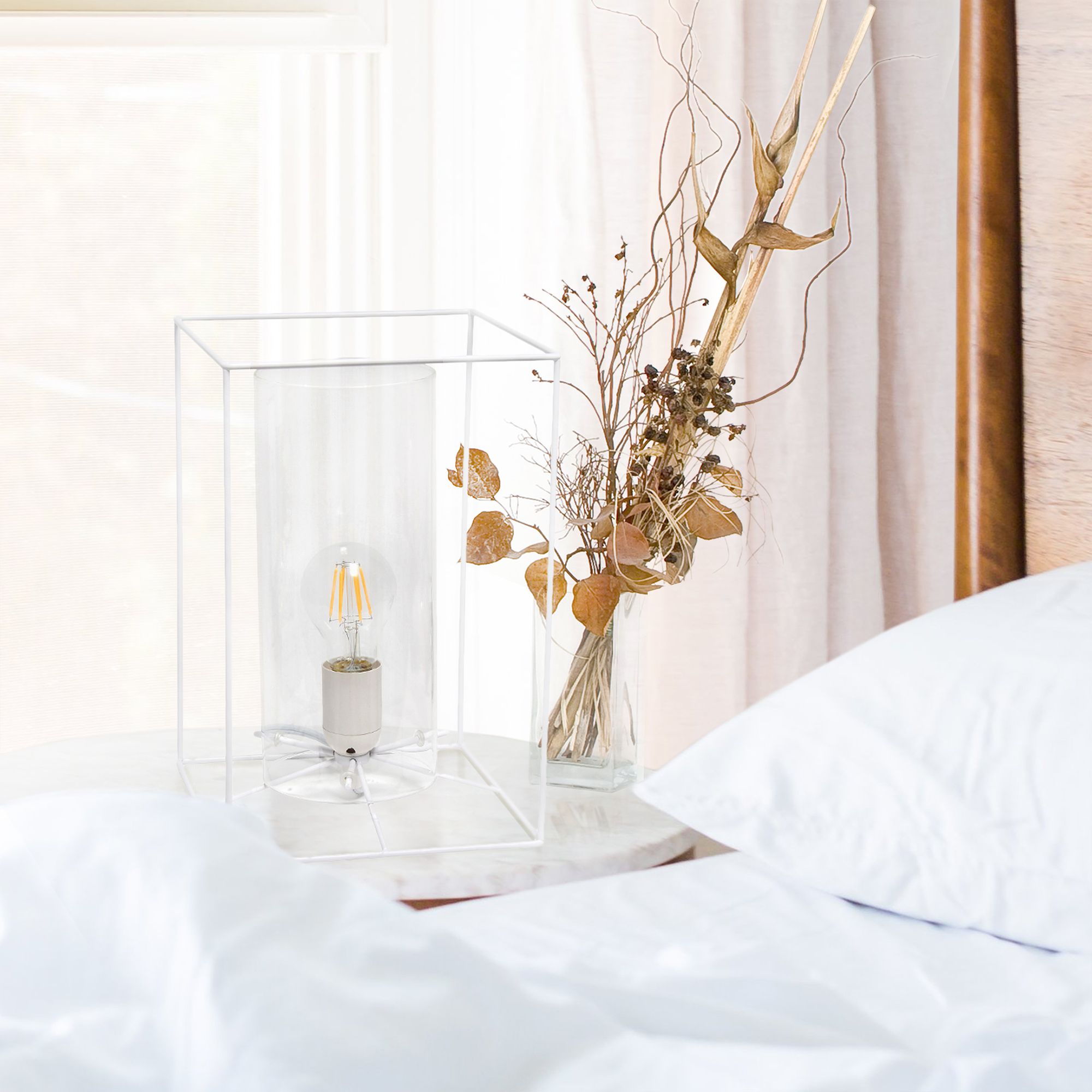 Lalia Home 12" High White and Clear Glass Accent Table Lamp