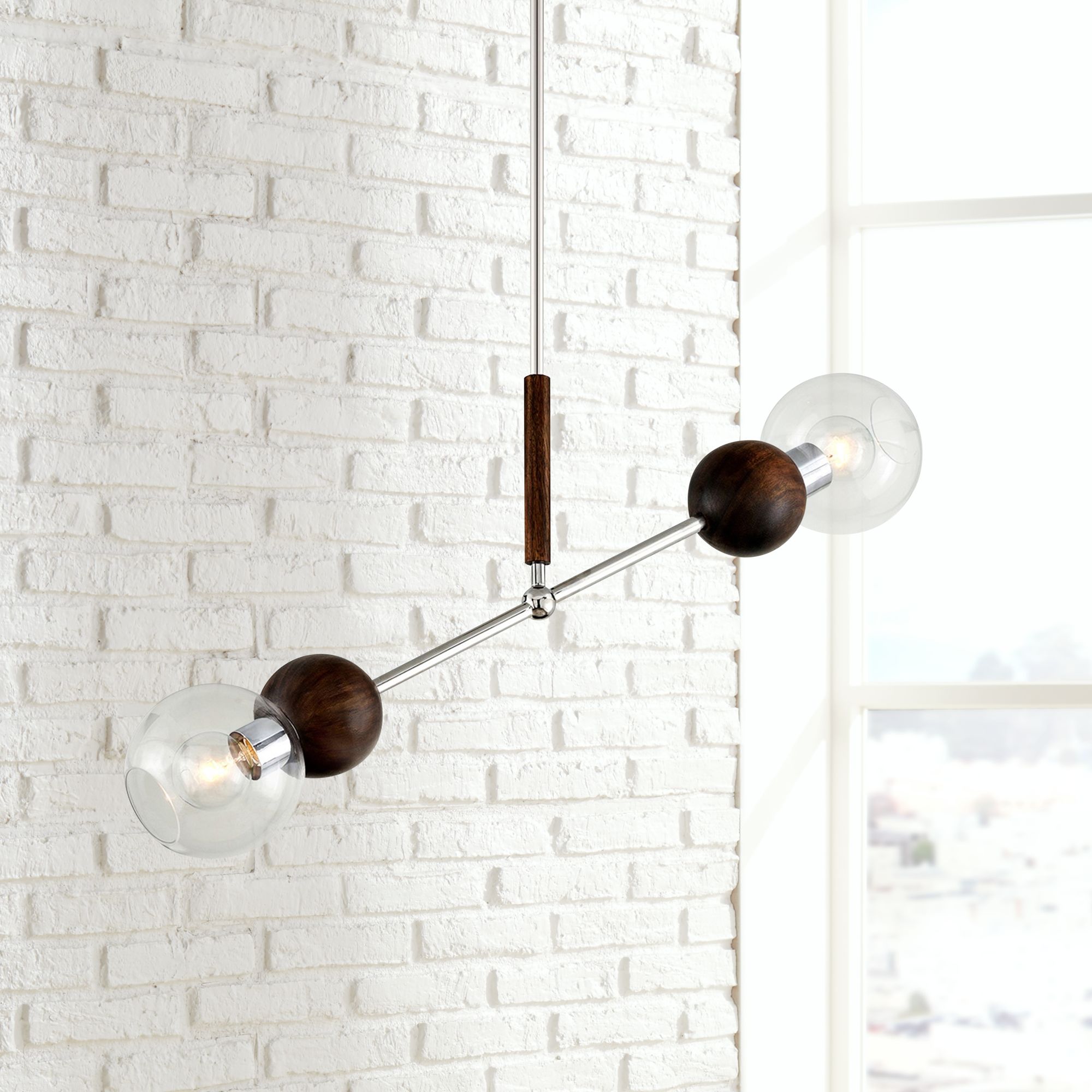 Arlo 35 1/4"W Stainless Steel Acacia 2-Light Island Pendant