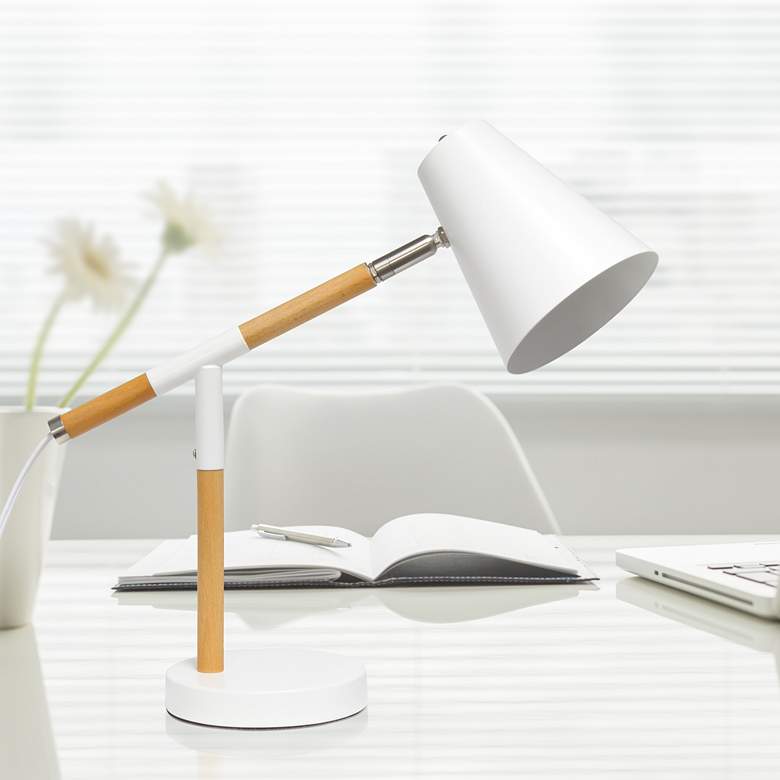 Simple Designs White and Wood Adjustable Desk Lamp