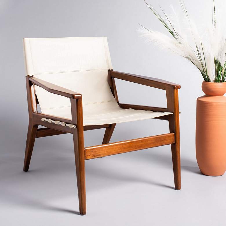 Culkin White and Brown Leather Sling Chair