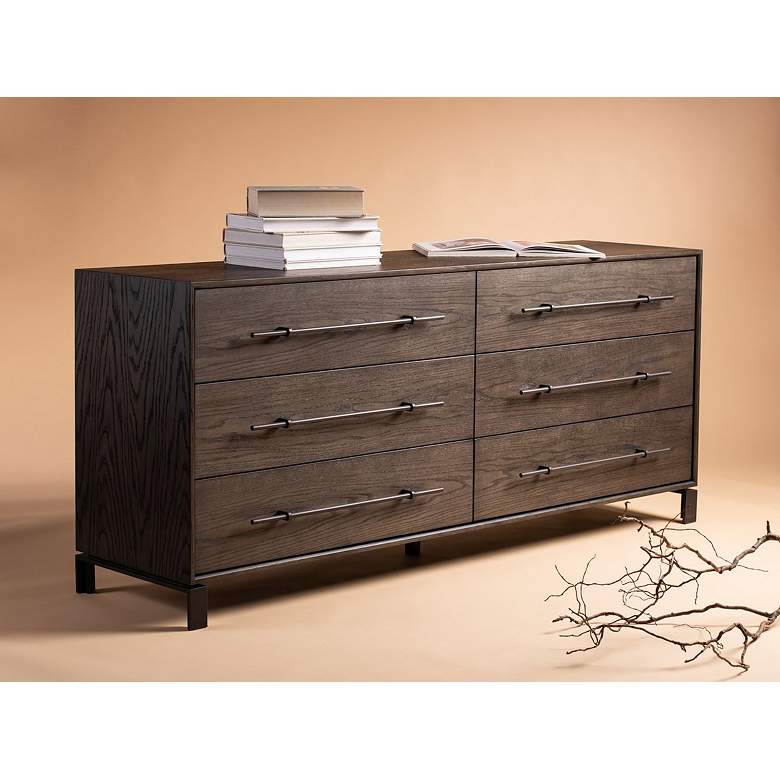 Simmons 70 3/4&quot; Wide Dark Walnut 6-Drawer Wood Dresser