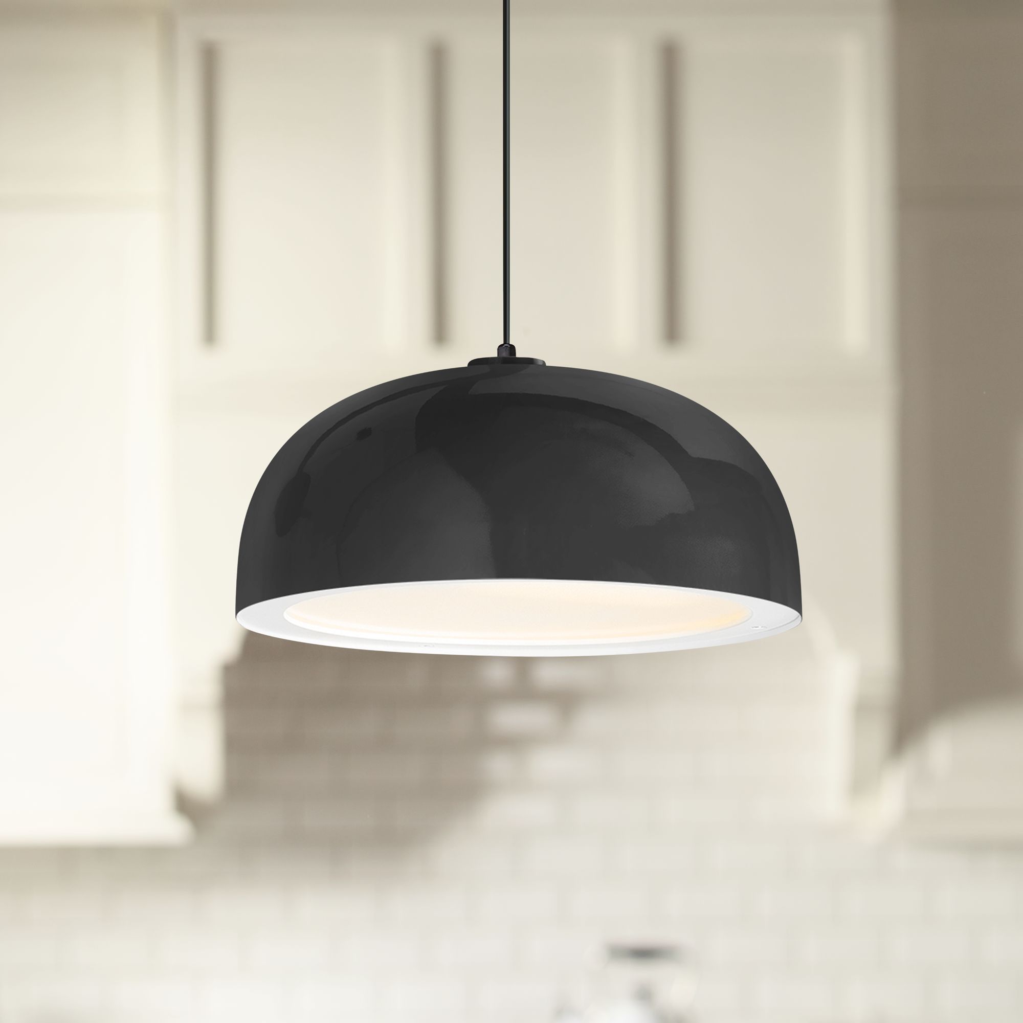 Troy RLM Dome 16"W Black Pendant Light w/ Gloss White Lens