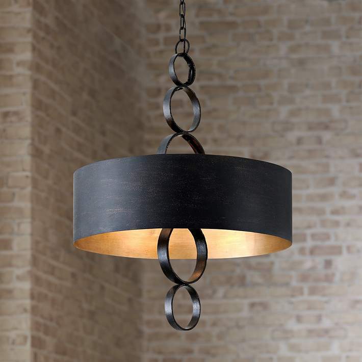 Pair of Modern Ceiling Light Shade Easy Fit Pendants Grey with Copper Design 