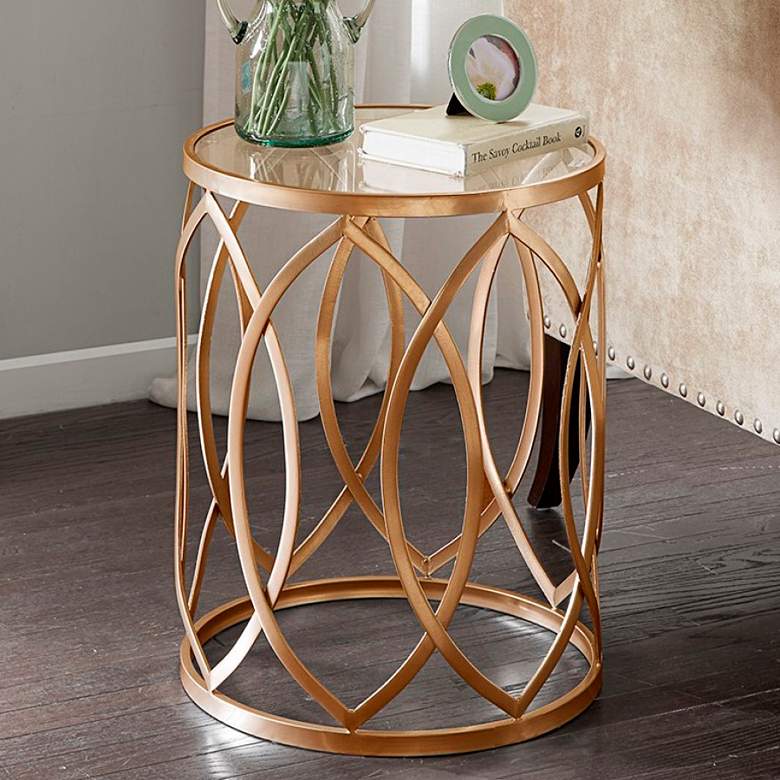 Coen 16&quot; Wide Gold Geometric Eyelet Round Accent Table