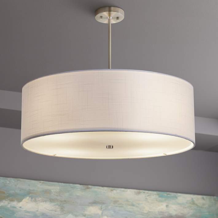 Textile Classic 24 W Nickel White Drum Pendant Light 85v25 Lamps Plus - White Drum Ceiling Light Shade