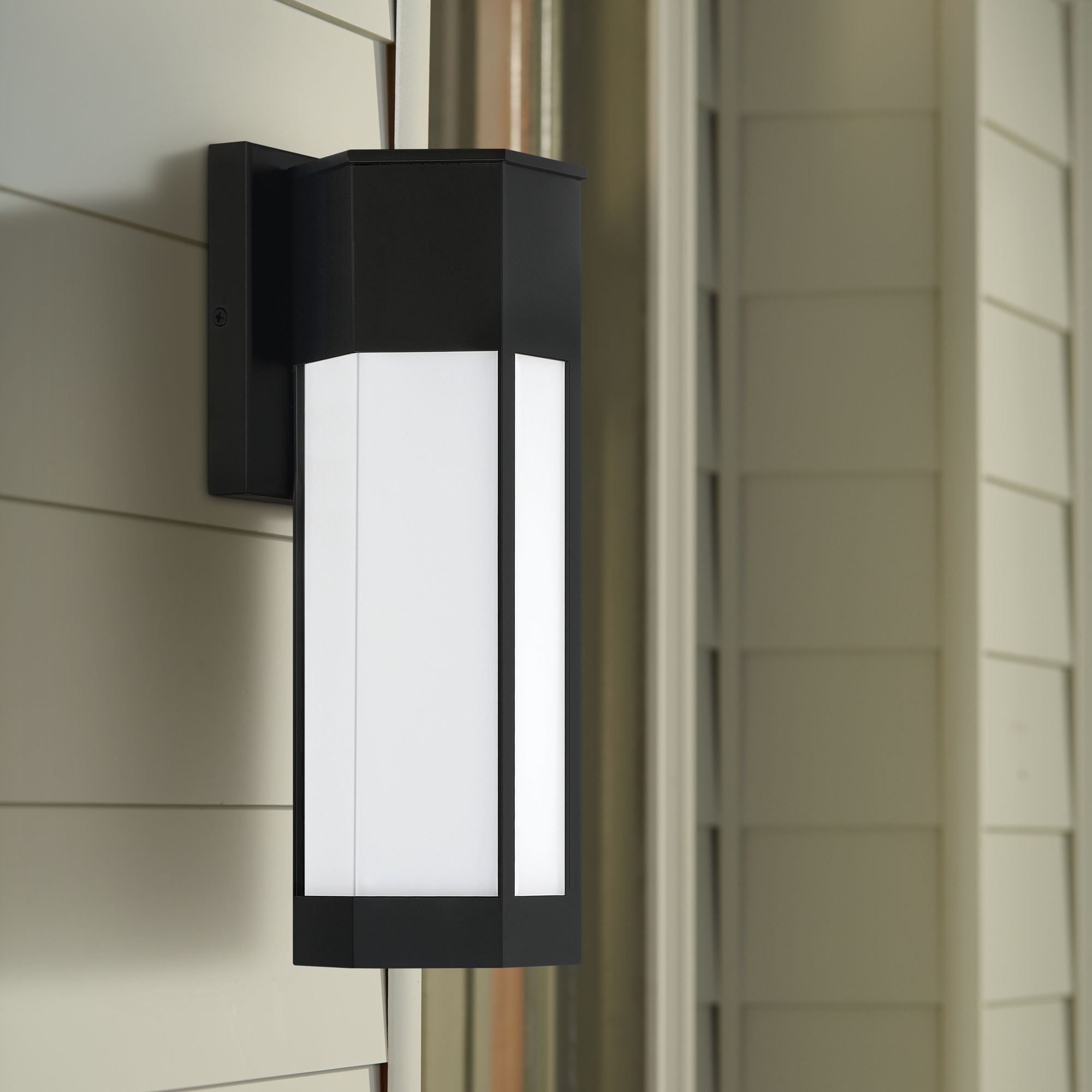 Quoizel Poe 14" High Black and White LED Outdoor Wall Light 85V43