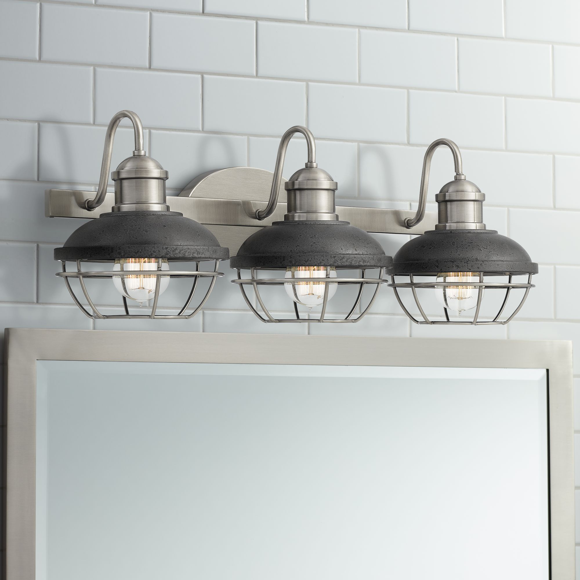 Sandpiper 25"W Polished Nickel and Iron 3-Light Bath Light