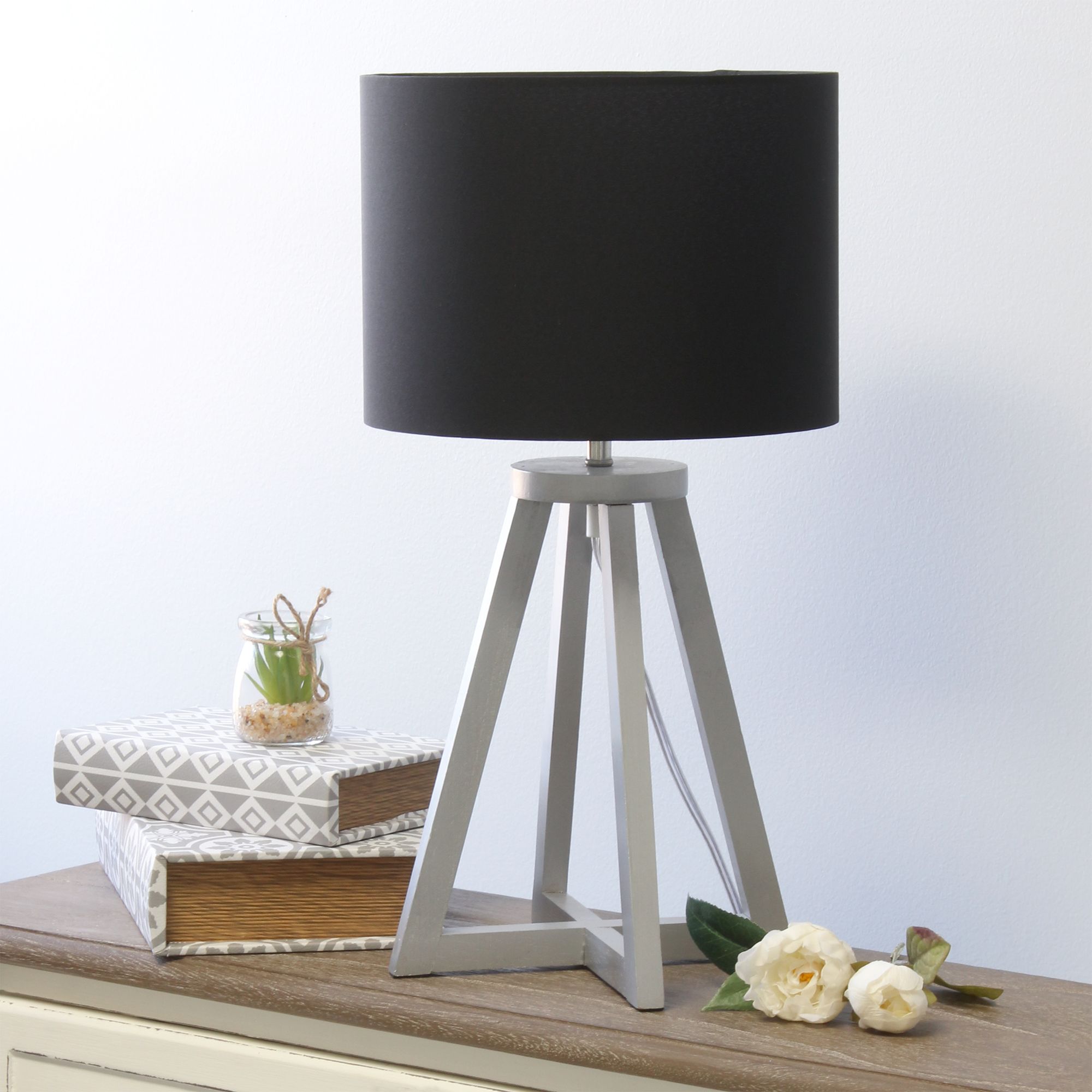Simple Designs 19 1/4"H Gray Wood Black Accent Table Lamp