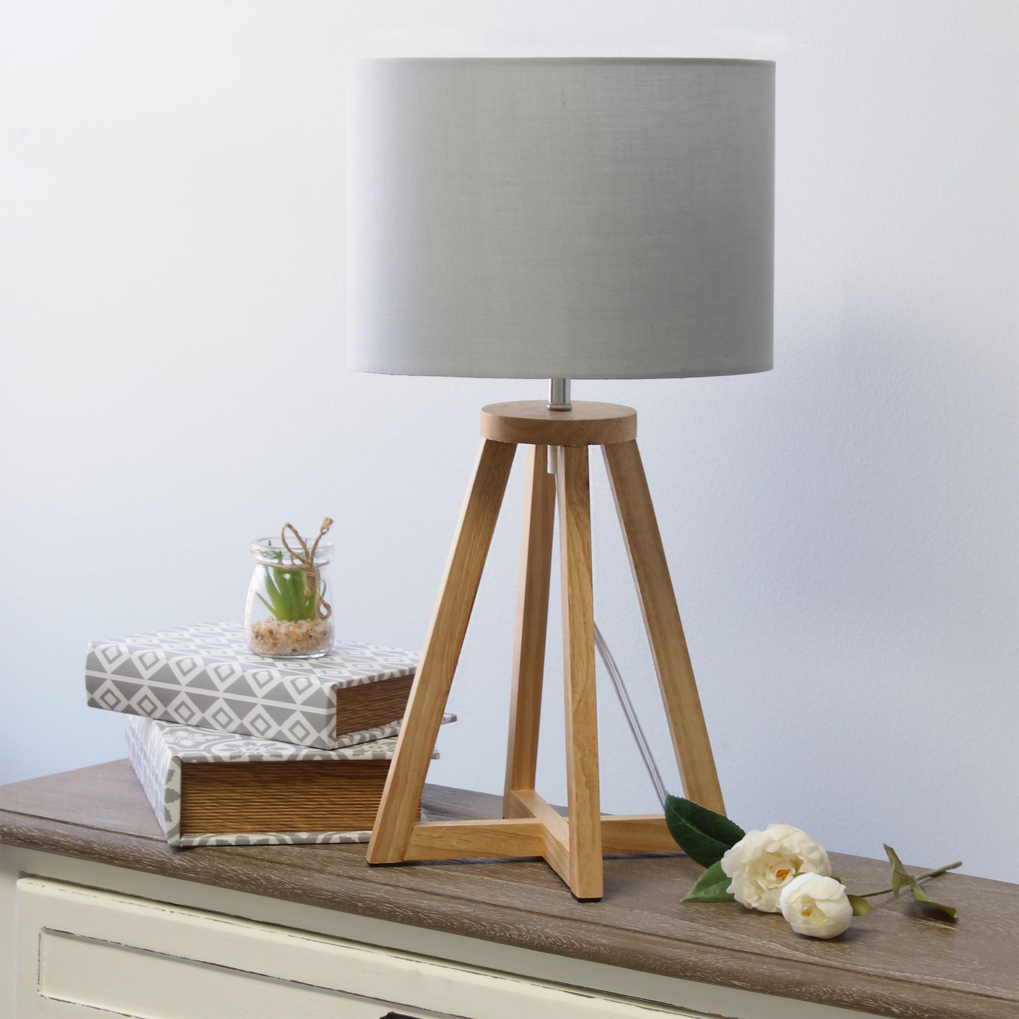 Simple Designs 19 1/4"H Natural Wood Gray Accent Table Lamp