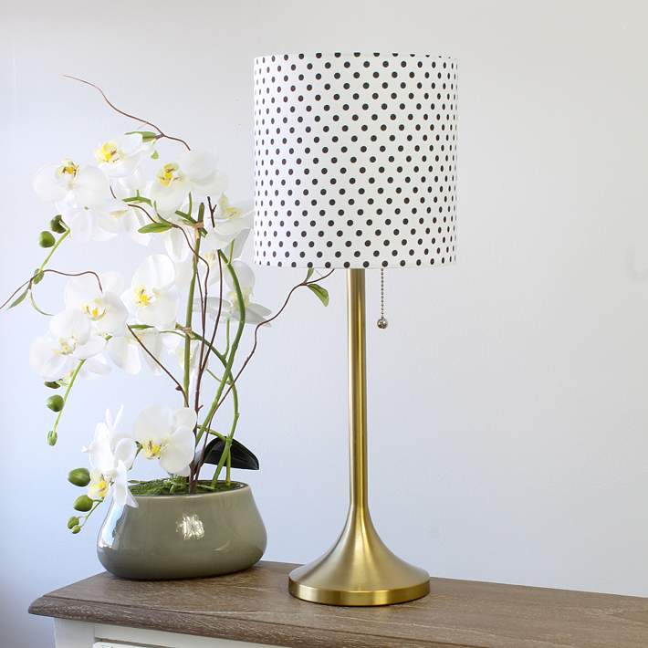 Simple Designs Gold Accent Table Lamp, Black And White Polka Dot Table Lamp