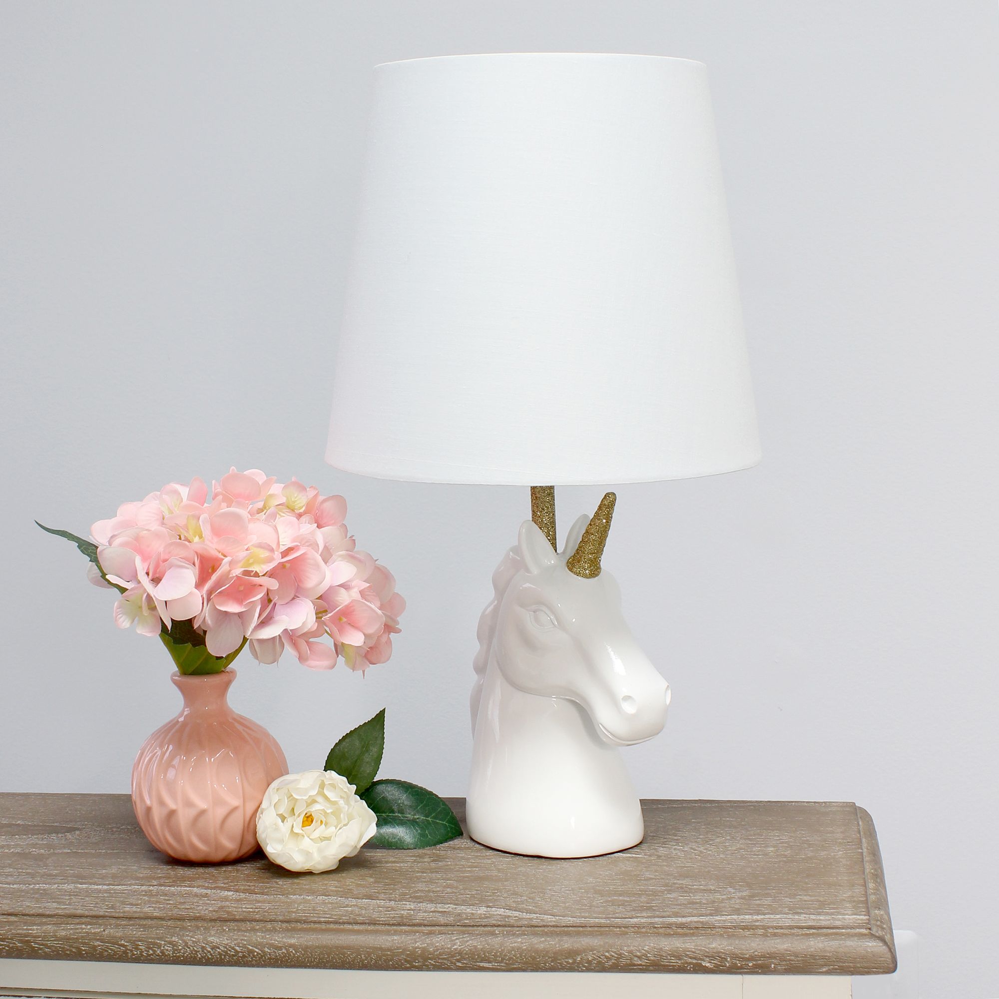 Simple Designs 16"H Gold and White Unicorn Accent Table Lamp