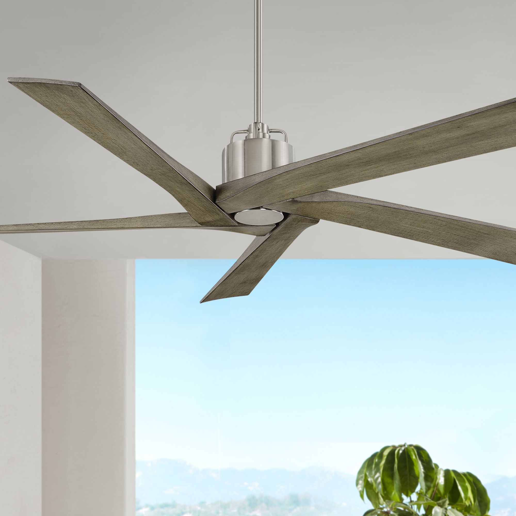 56" Monte Carlo Aspen Brushed Nickel Weathered Oak Damp Ceiling Fan