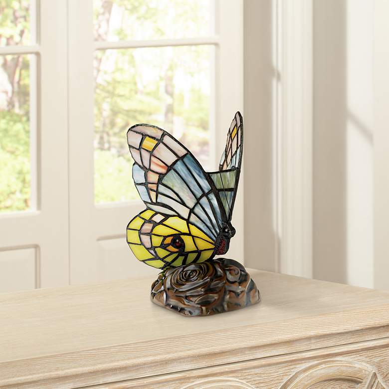 Butterfly in Flight 7 1/2&quot; High Tiffany-Style Accent Lamp