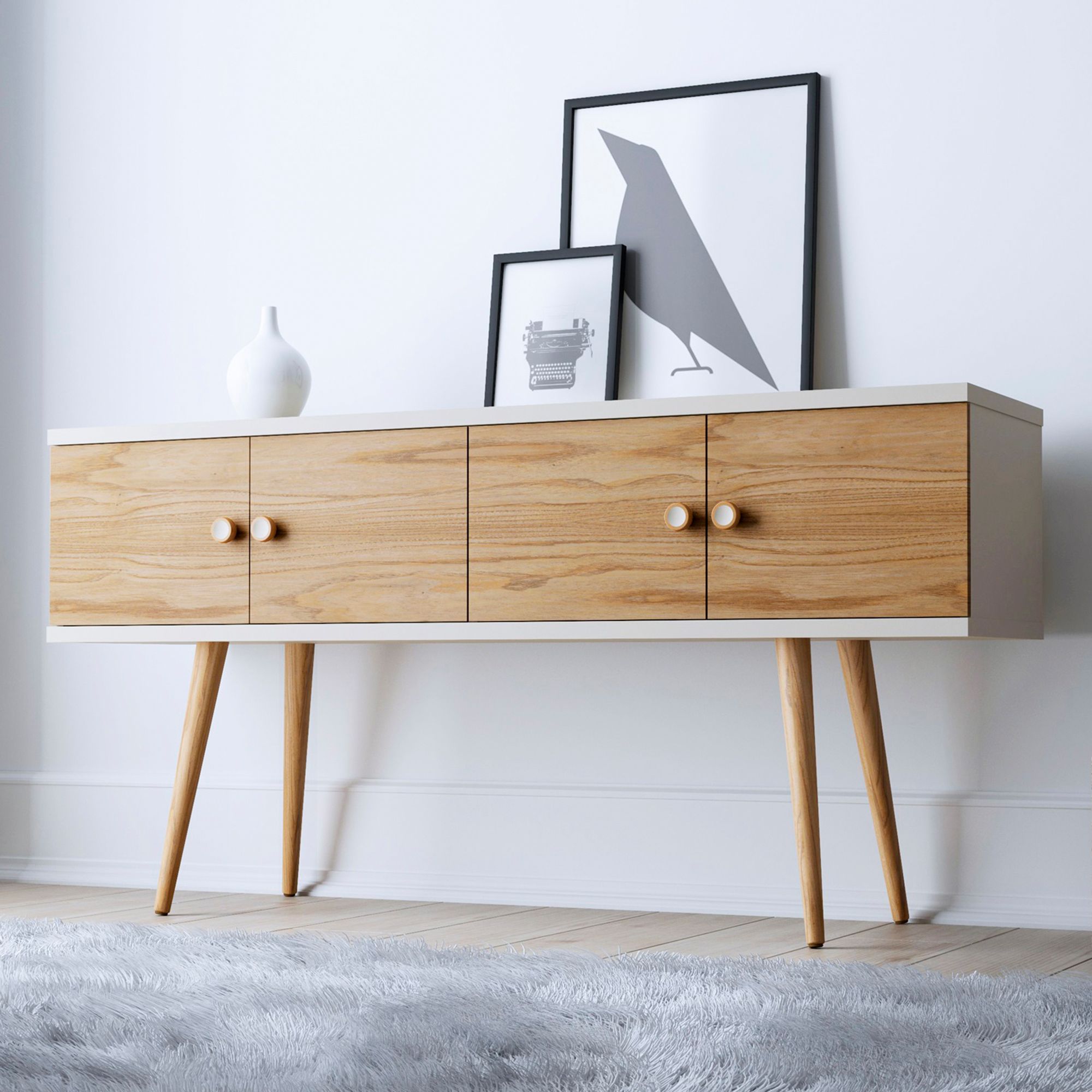 Theodore 60" Wide Off-White and Cinnamon 4-Door Sideboard