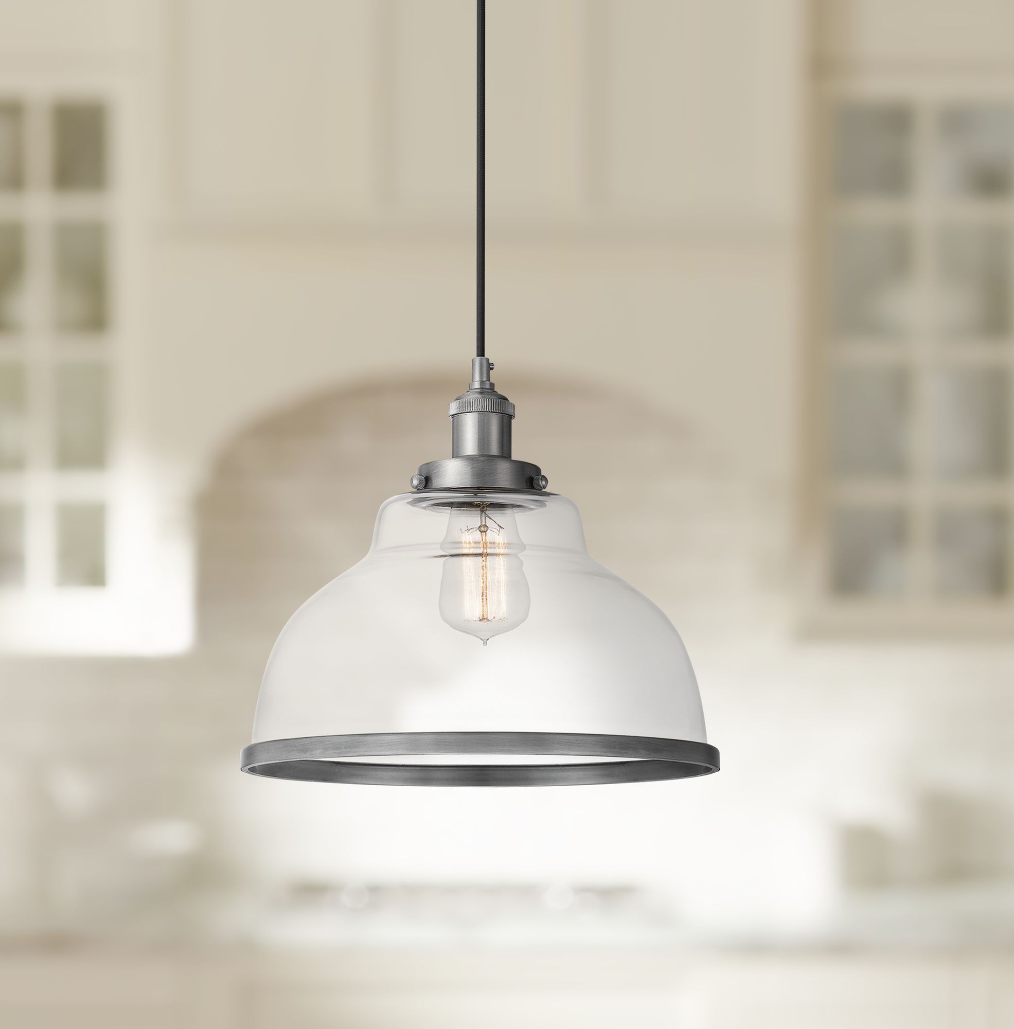 Quoizel Leo 12"W Antique Nickel and Clear Glass Mini Pendant