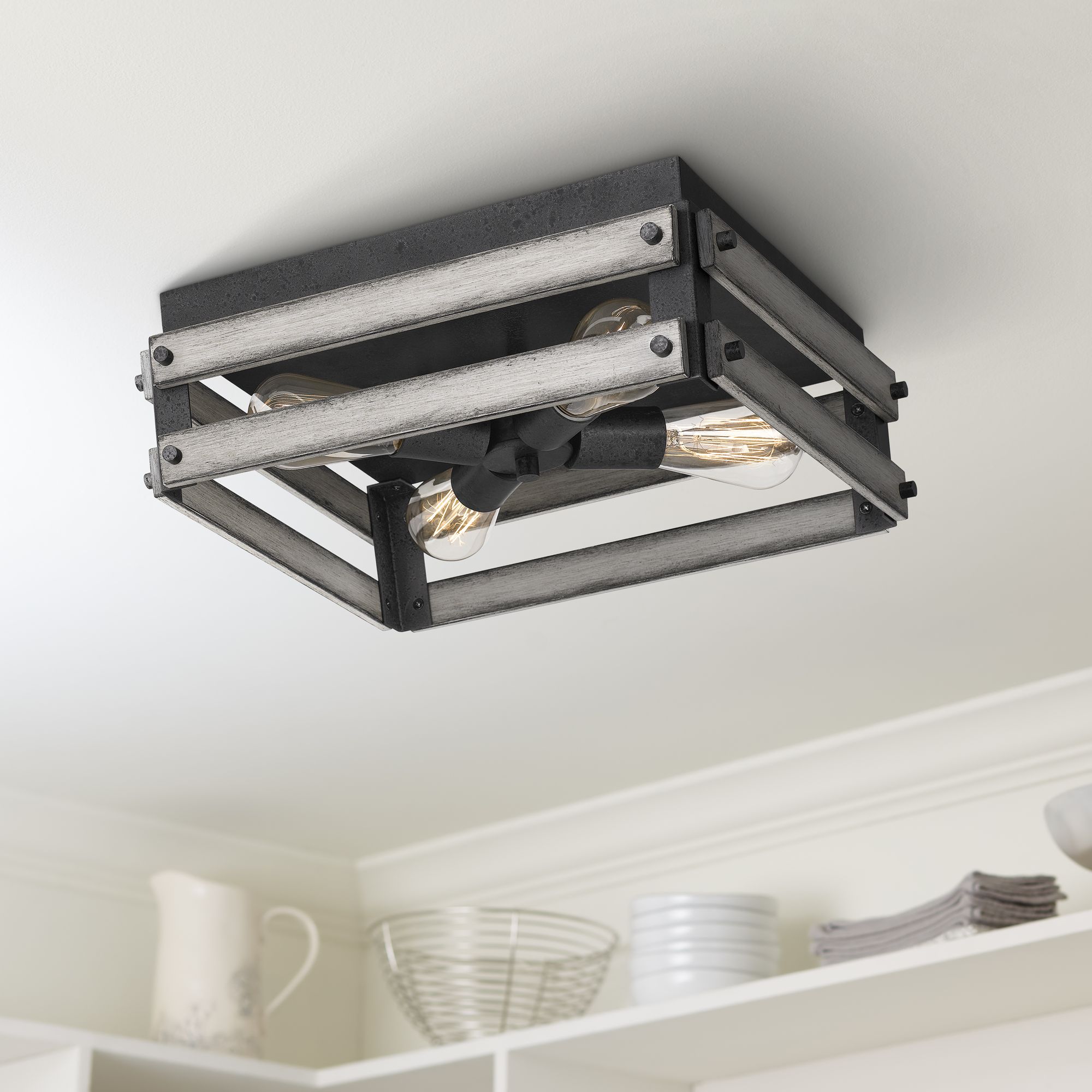 Starling 14 1/2" Wide Iron and White 4-Light Ceiling Light