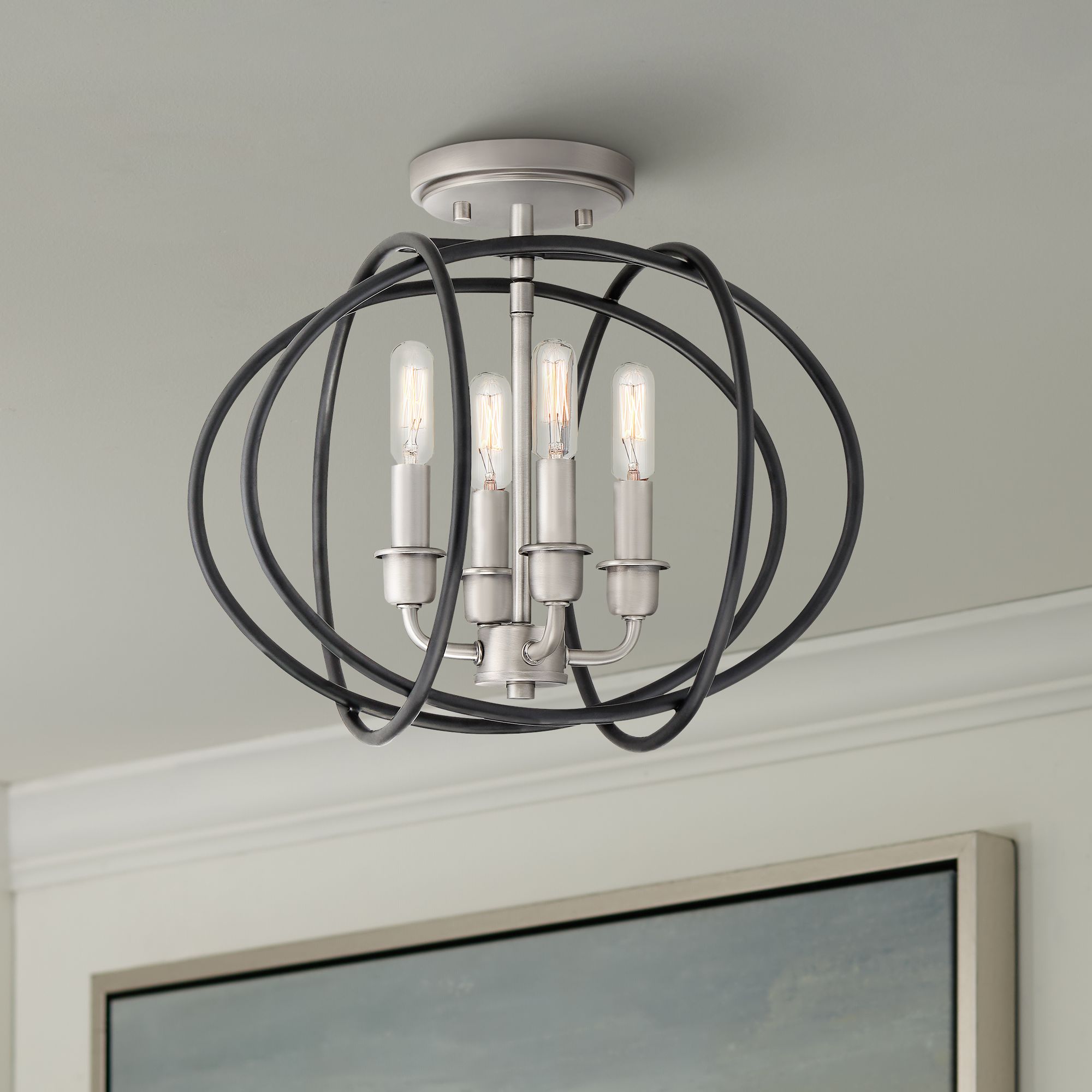 Tupelo 13 3/4" Wide Black and Nickel 4-Light Ceiling Light