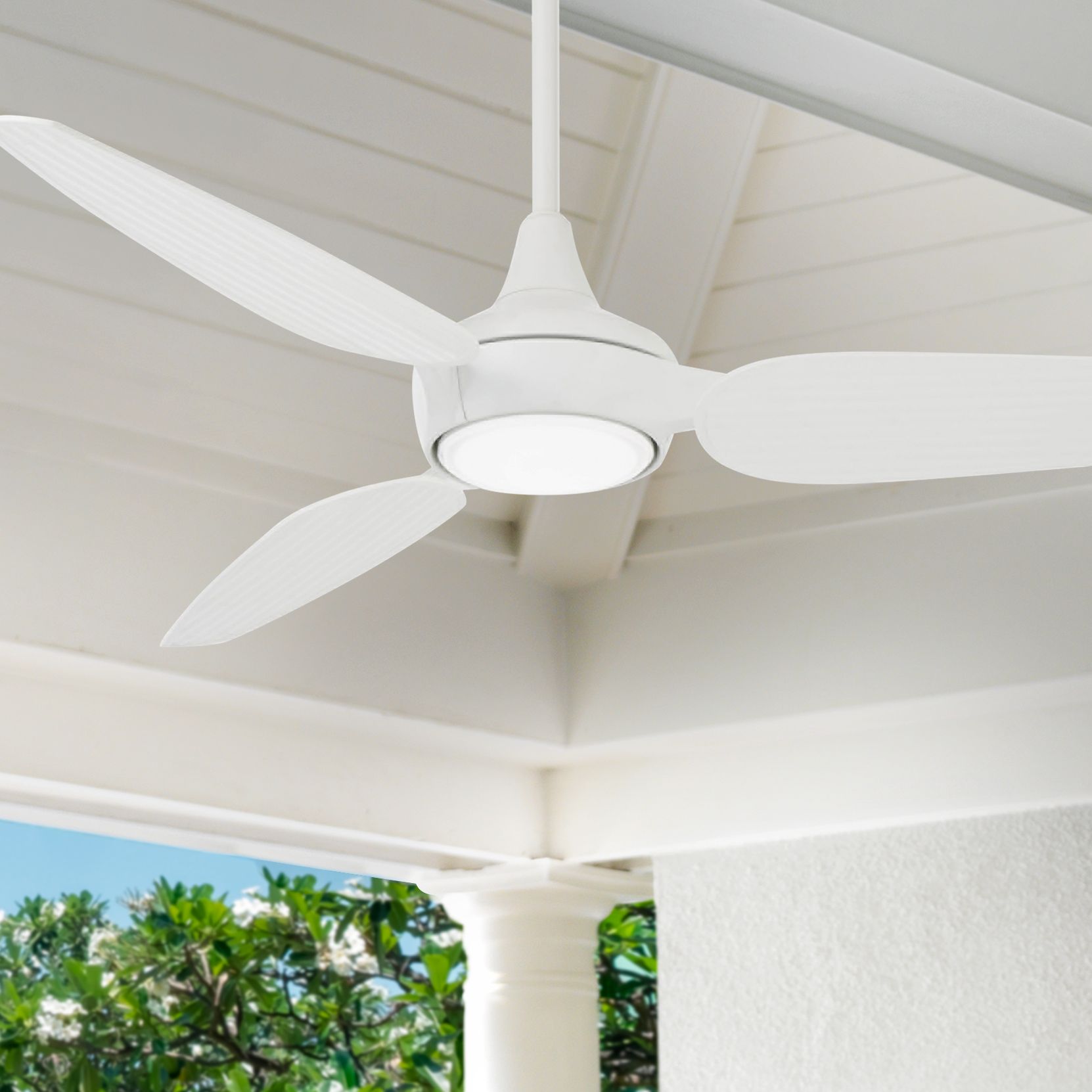 60" Minka Aire Seacrest White LED Outdoor Smart Ceiling Fan