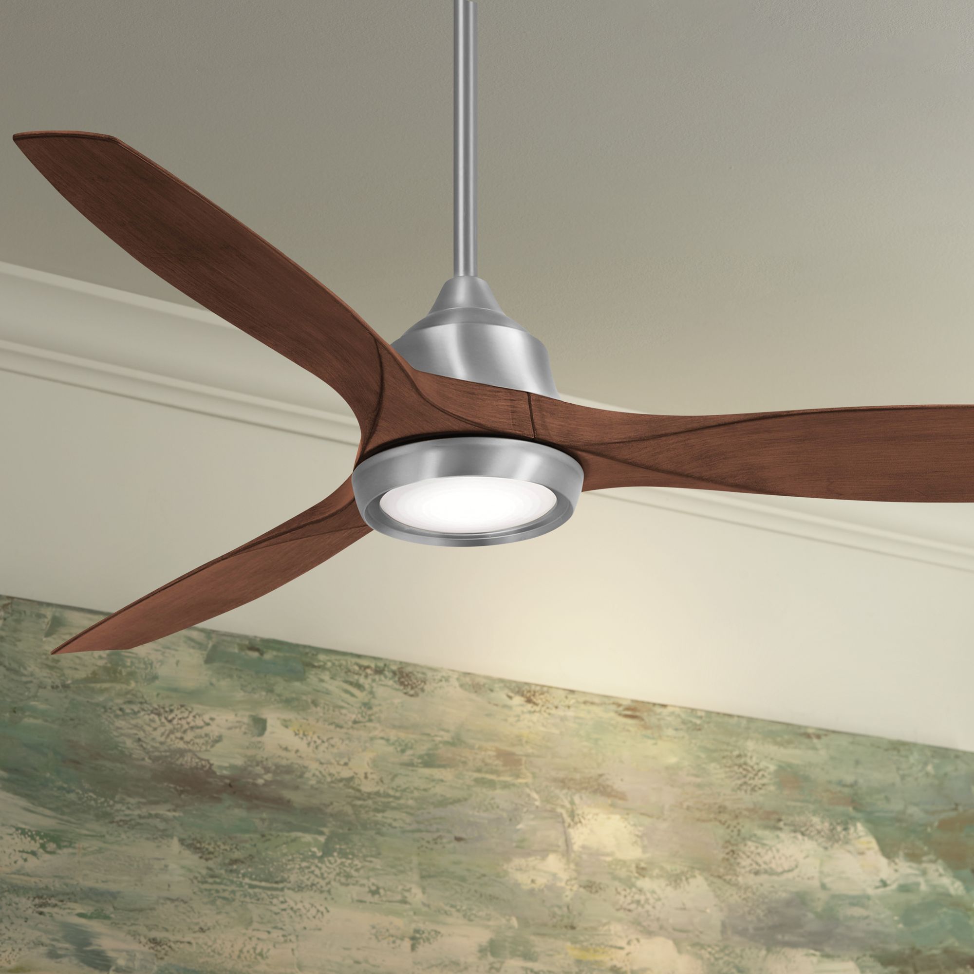 60" Minka Aire Skyhawk Nickel and Dark Maple LED Ceiling Fan