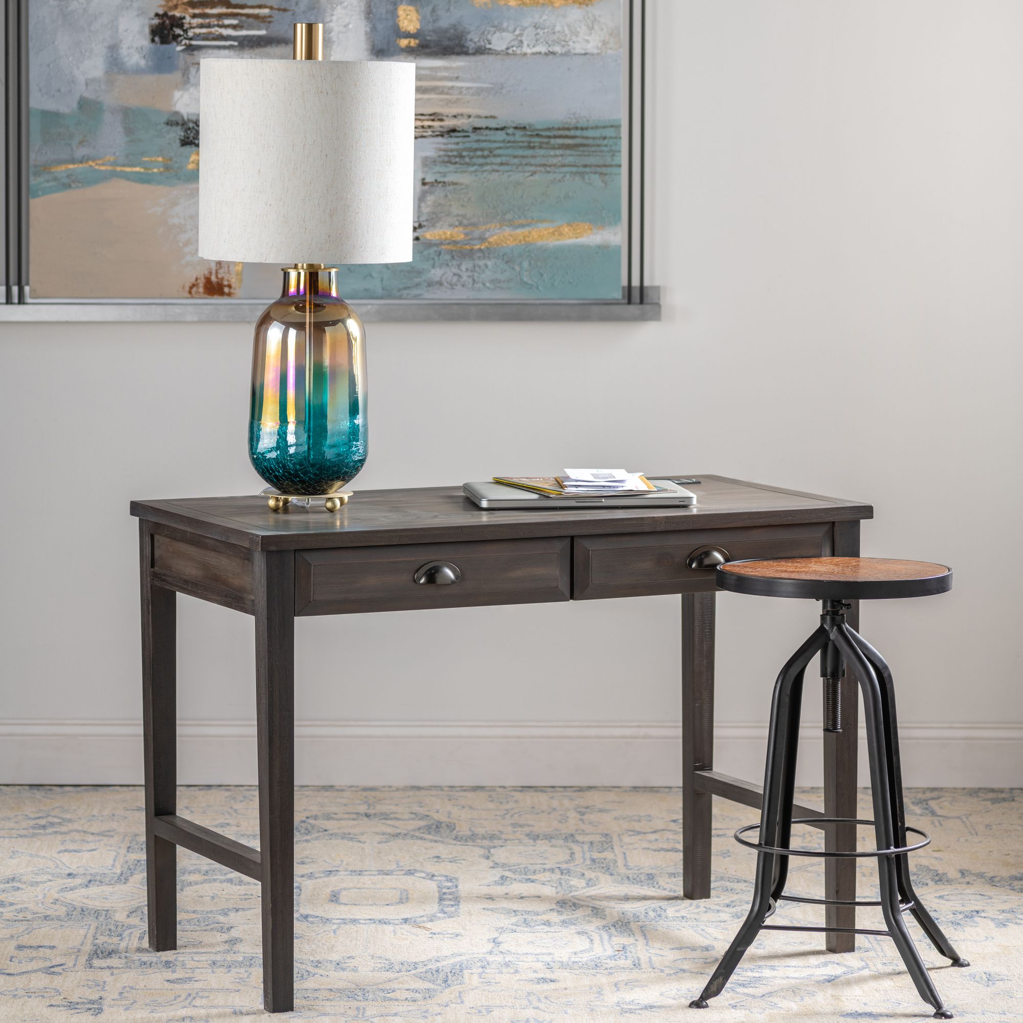 Hawthorne Estate 44" Wide Gray Washed Wood USB 2-Drawer Desk