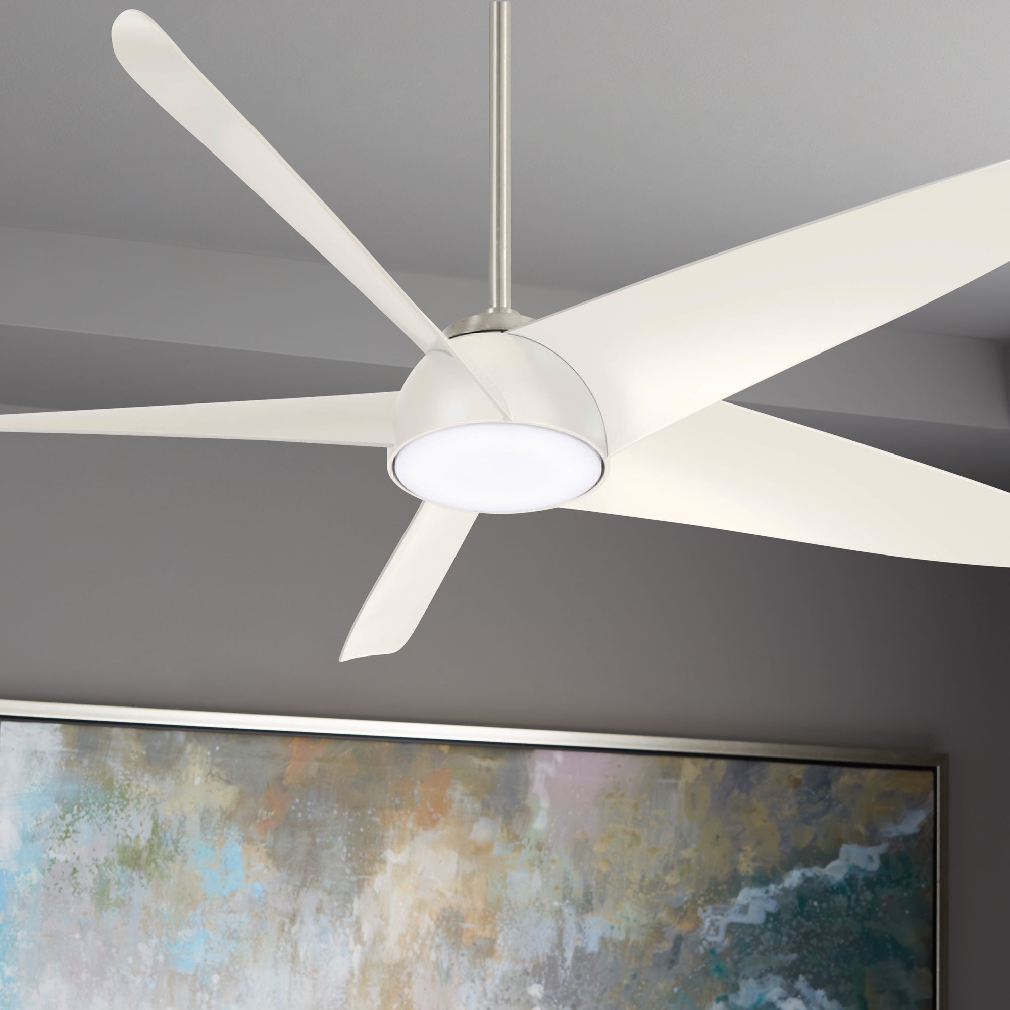 60" Minka Aire Ellipse Brushed Nickel and White LED Smart Ceiling Fan