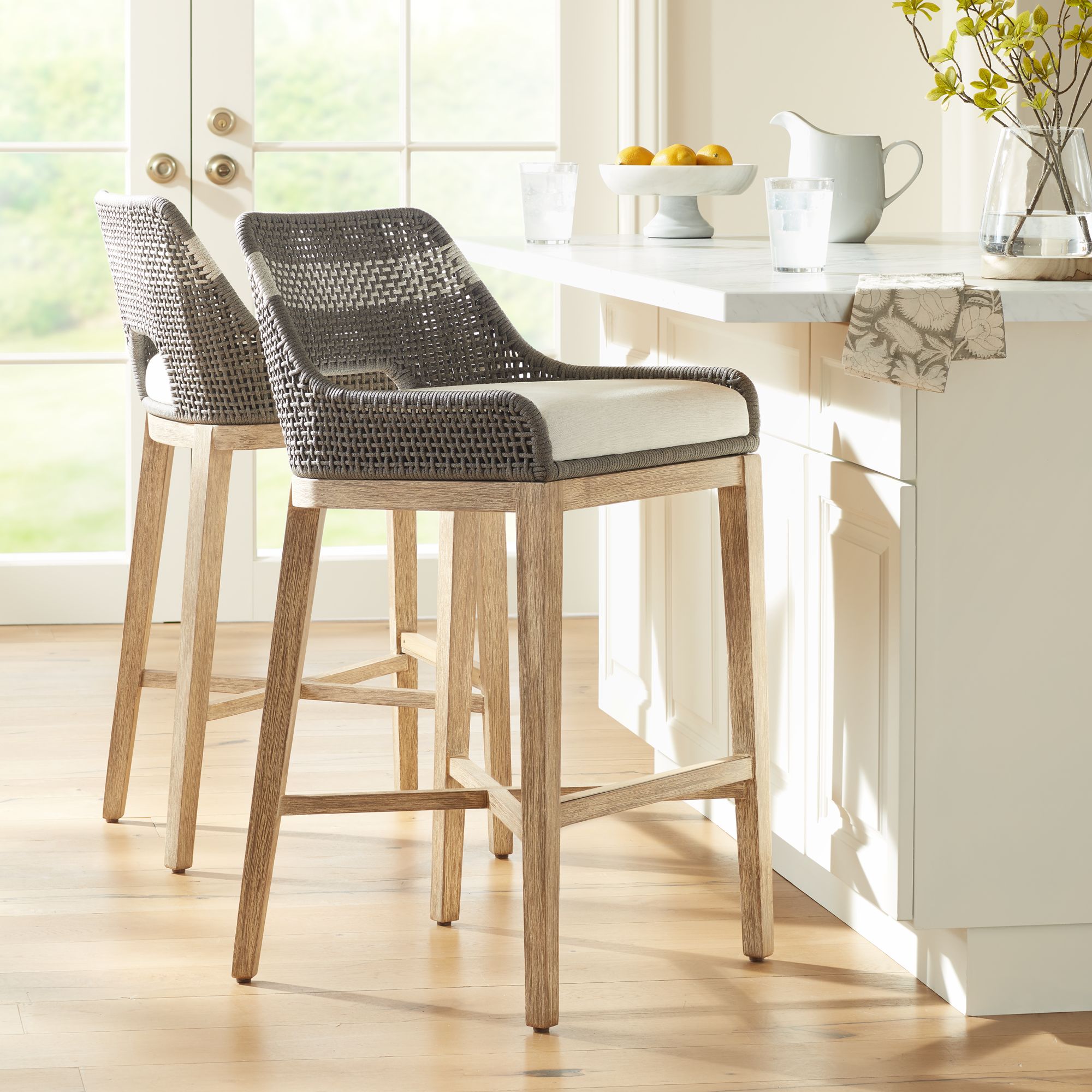 Tapestry 31 Dove Flat And White Rope Wood Bar Stool 86h46 Lamps Plus