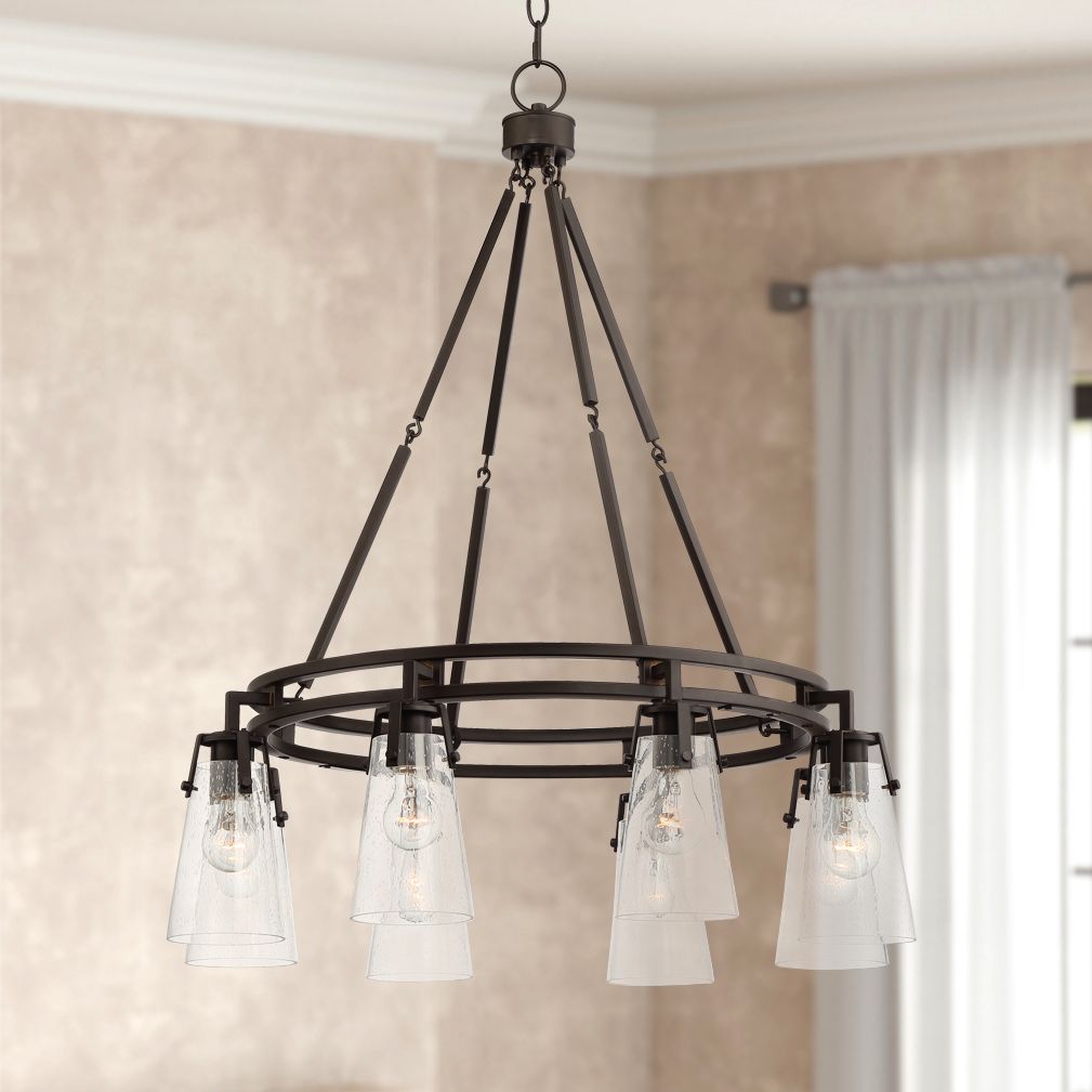 Farington 30" Wide Bronze Seeded Glass 8-Light Ring Chandelier